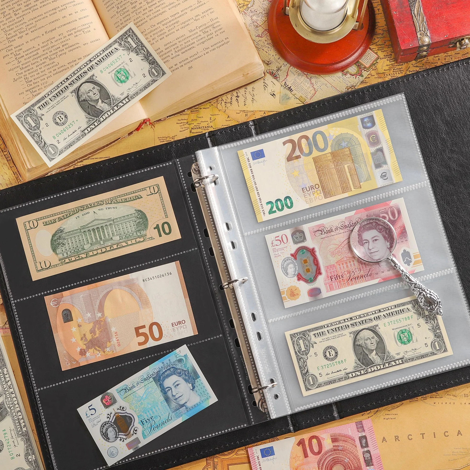 150 koszulek na strony banknotów archiwalnych – 50 arkuszy bezkwasowych etui ochronne na banknoty, znaczki pocztowe, kupony IN02050