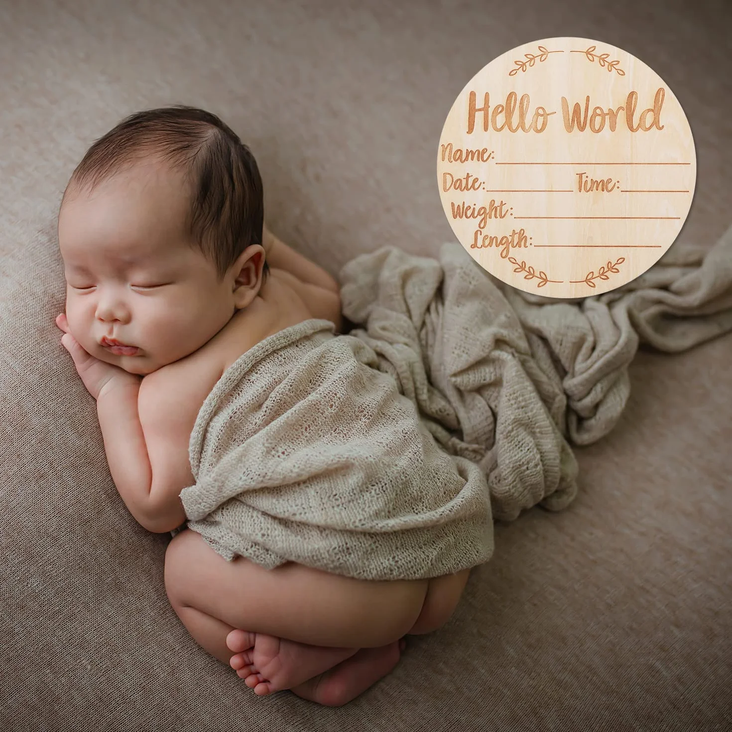 Drewniany Znak Ogloszenia Dziecka, 15cm Baby Announcement Sign Okragly Nowy Znak Dziecka Witaj Swiat Noworodek Znak Powitalny do Szpitala Zdjecie Rekwizytu Baby Shower Nowi Rodzice (Styl 2)