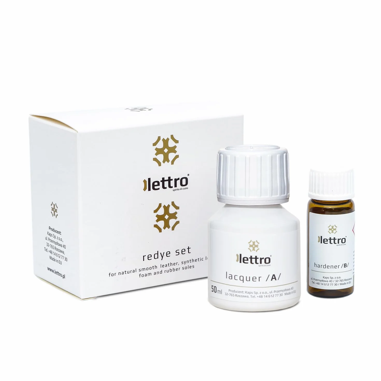 Lettro Redye Set – Farba do Butów ze Skór Gładkich i Syntetycznych oraz Podeszw Gumowych i Piankowych| Zestaw Lakier 50ml + Utwardzacz 5ml