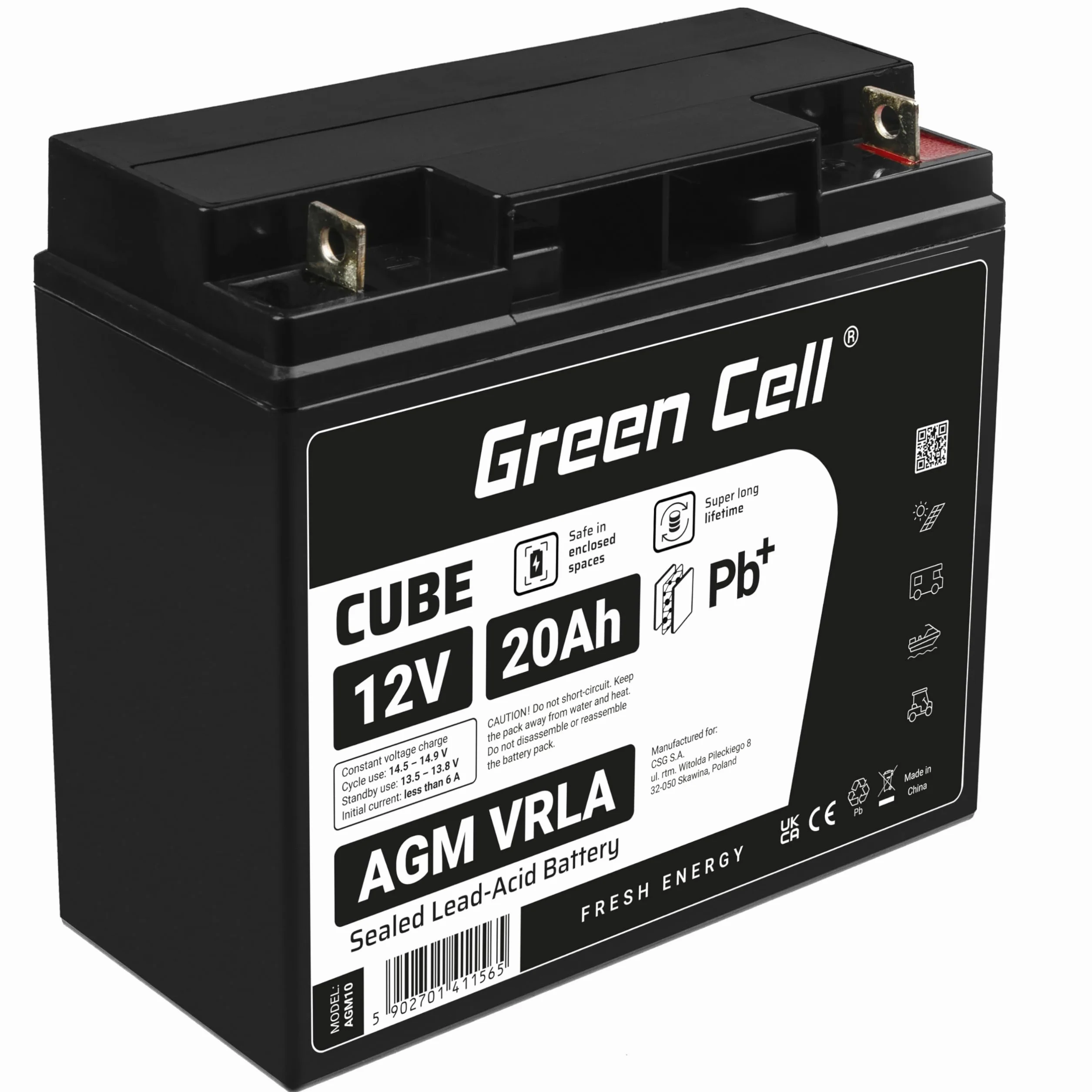 Green Cell Akumulator AGM 12V 20Ah VRLA do wózka inwalidzkiego kosiarki traktorka rowerów elektrycznych i quadów dziecięcych