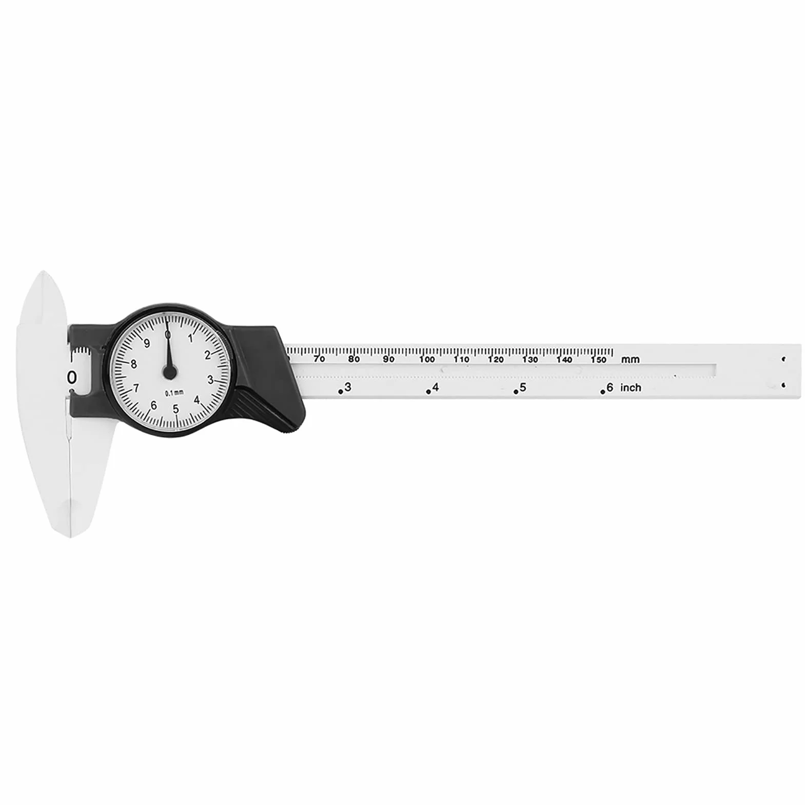 Vernier Suwmiarka 0,01 mm, szybkie i dokładne narzędzie pomiarowe z tworzywa sztucznego, do przemysłu biomedycznego, 0-150 mm (biały) + zacisk zegarowy
