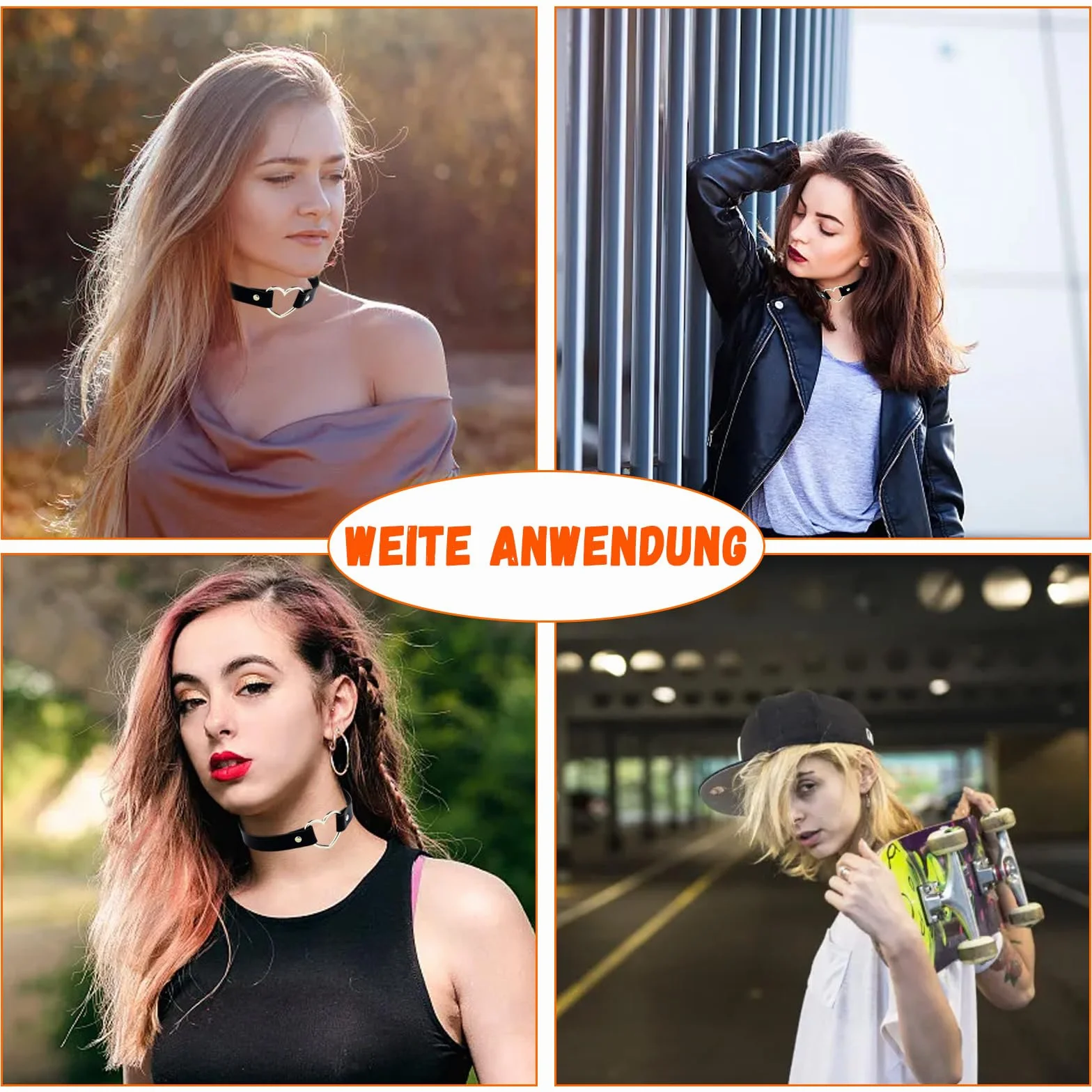 Biżuteria punkowa choker w kształcie serca, styl punk, gotycka skóra PU, naszyjnik z możliwością regulacji, elegancki naszyjnik, naszyjnik typu choker, czarny, stop z zapięciem dla kobiet i mężczyzn,
