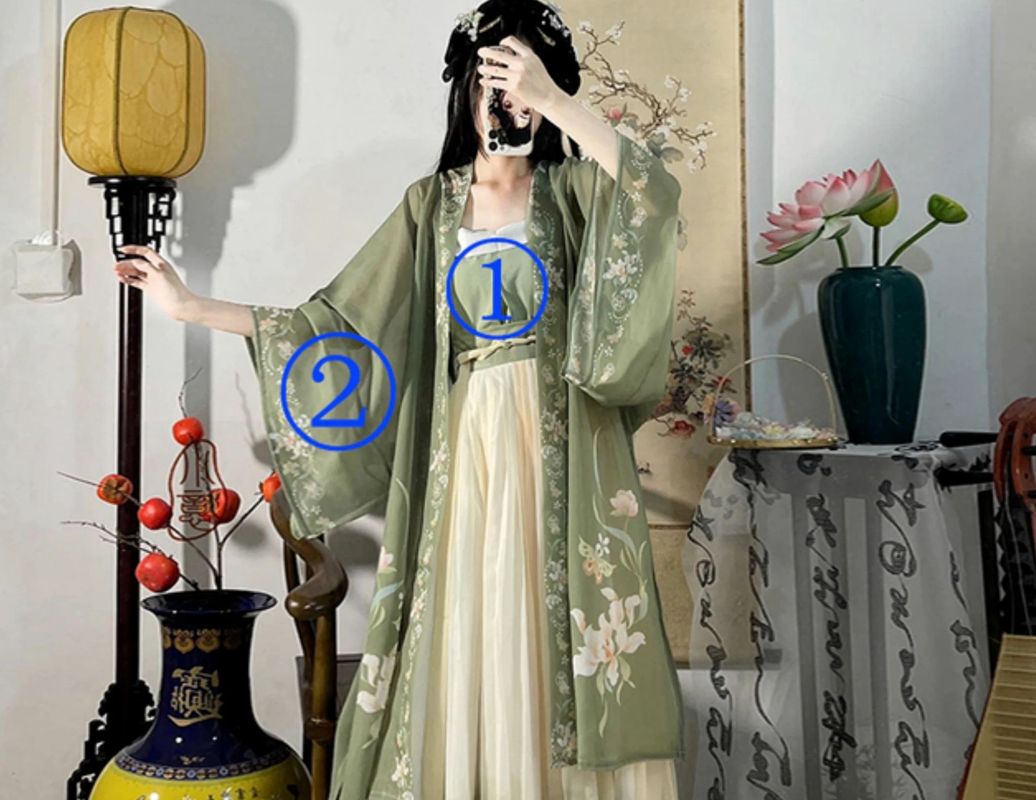 Chińska sukienka Hanfu 3 sztuk zestaw herbata zielona płynąca sukienka maxi chińskie starożytne kobiety sukienka haftowana kostium do strzelania ukończenie szkoły-jeden zestaw 3 szt., L, CN (tylko 1