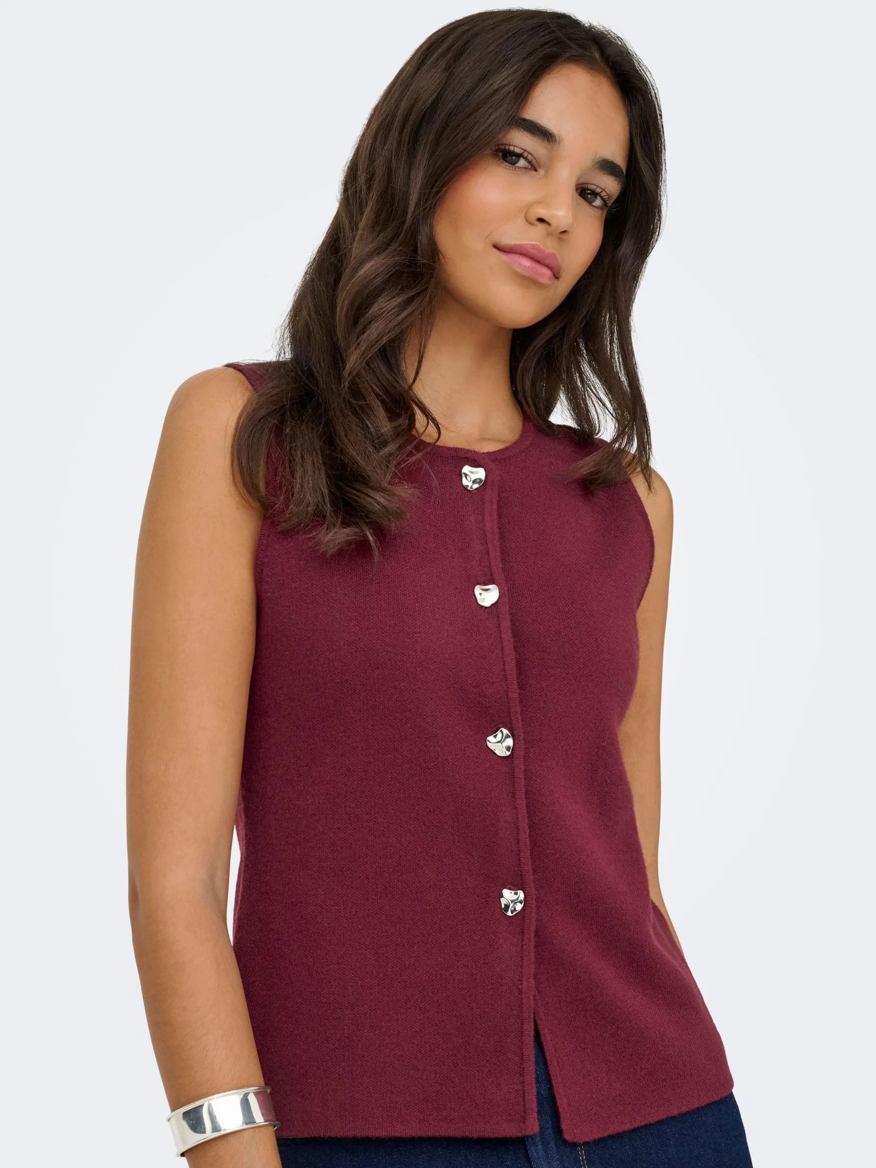 Onlibi Button Sl Vest Cc Knt Zinfandel S