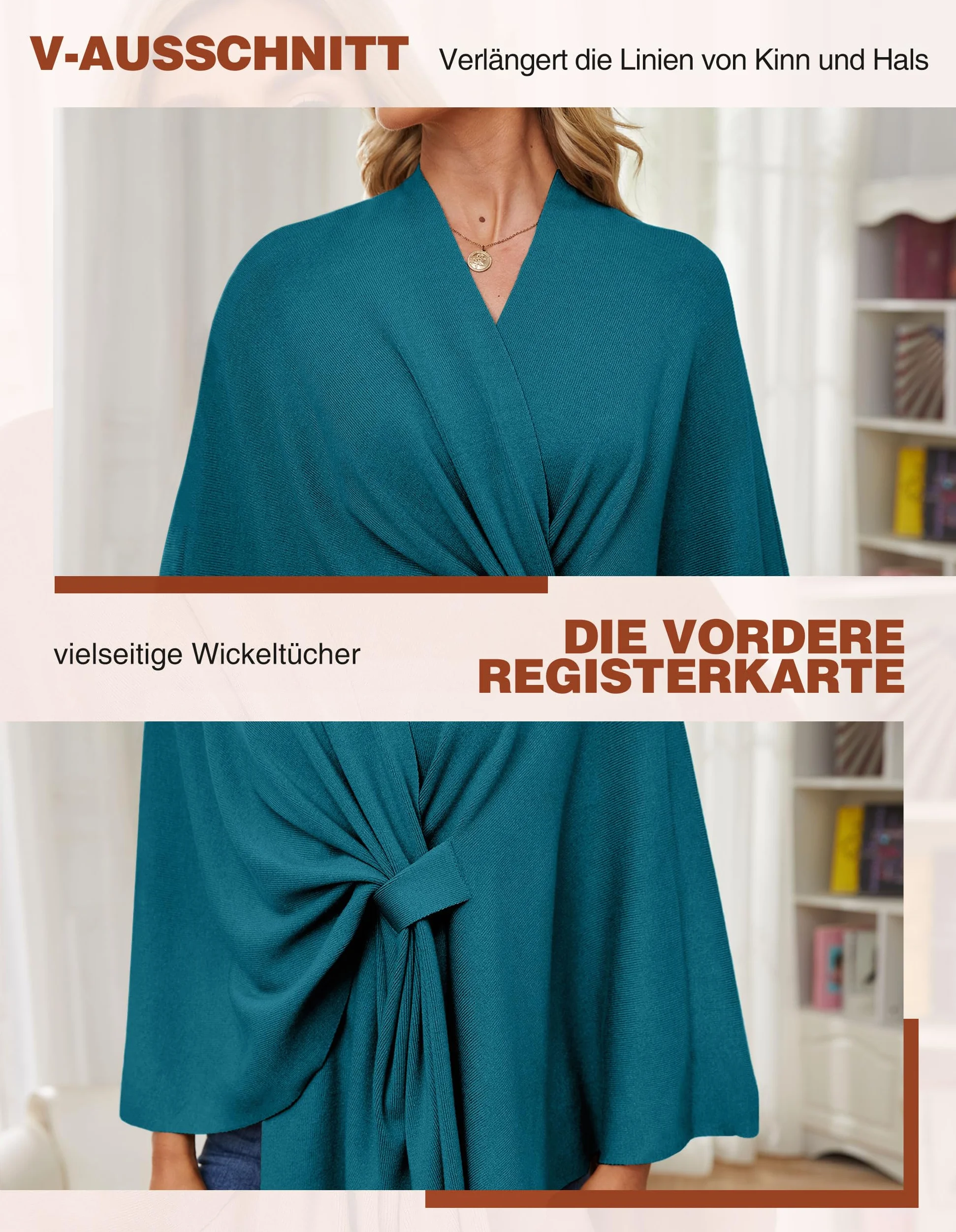 PULI Eleganckie ponczo damskie, z dzianiny, z przodu, wszechstronne, z zakładką