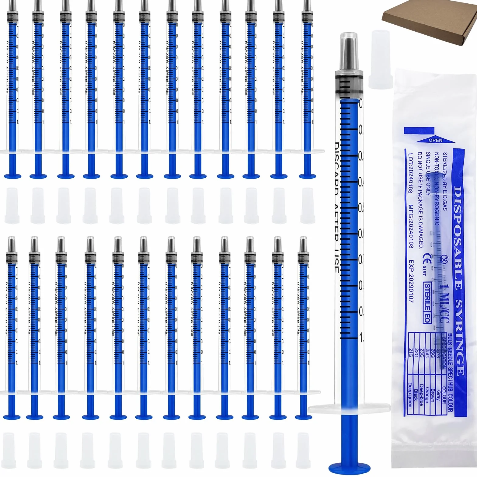 Strzykawki 1 ml, 25 sztuk jednorazowych strzykawek, sterylne strzykawki z siarą, plastikowa strzykawka z nasadką, bez igły, do laboratoriów naukowych, pomiaru przepływu, do hodowli zwierząt