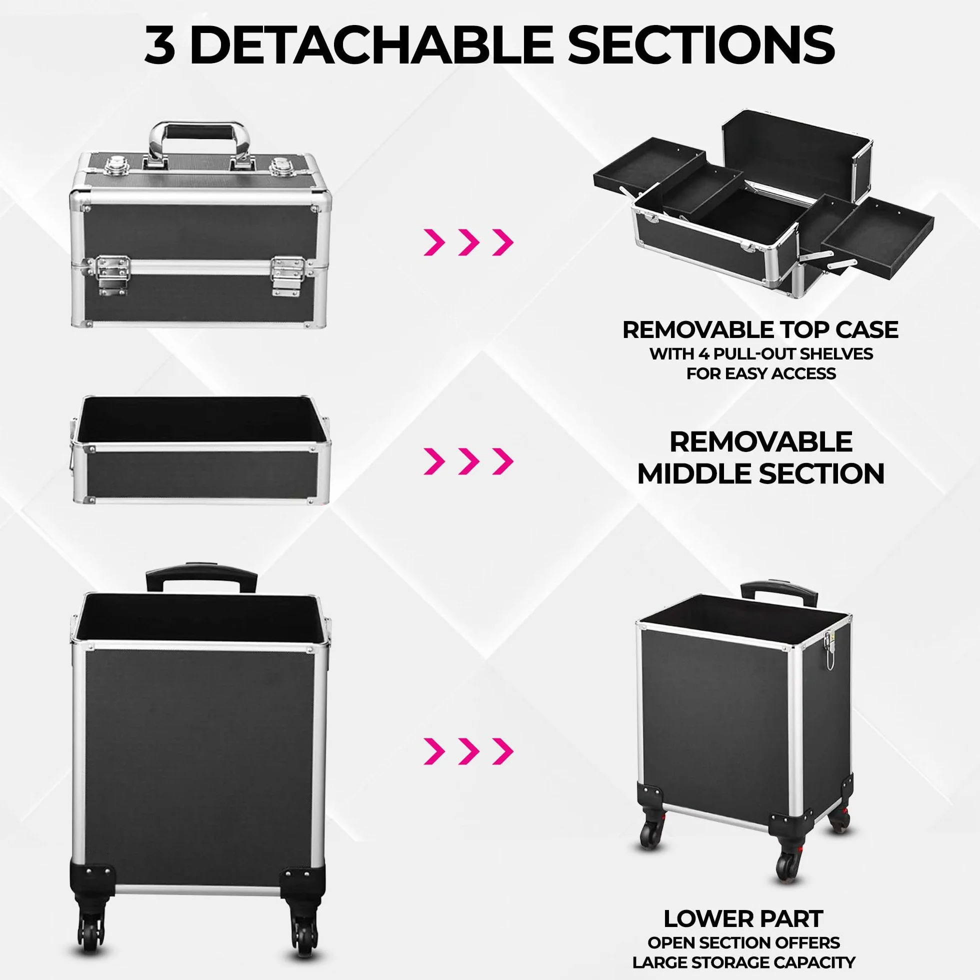 Make Up Trolley 106 x 36 x 24 cm - Kosmetyczka - Walizka fryzjerska - Beauty Case - Zestaw do makijażu - Czarny