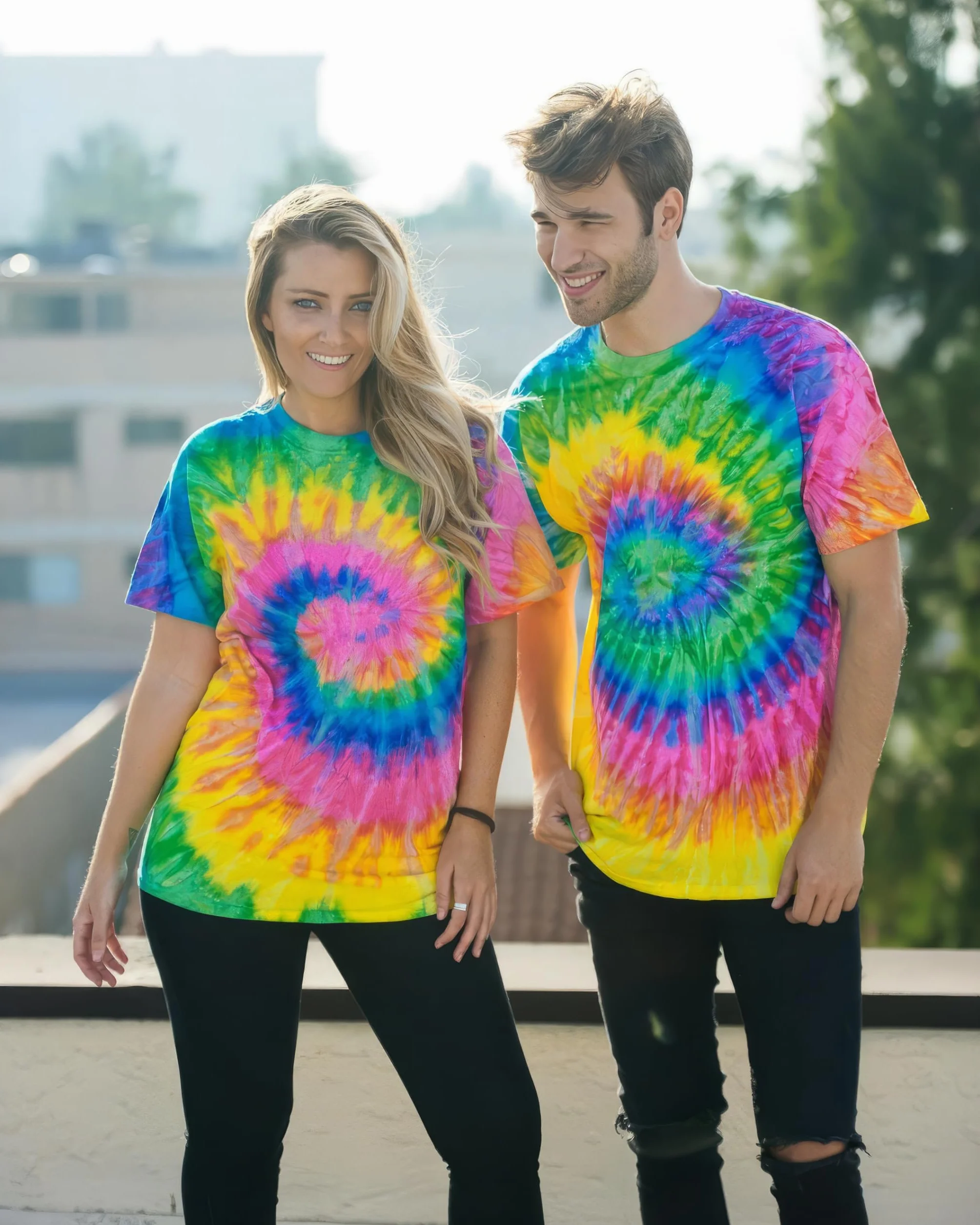 Unisex batik T-Shirt – Neon Rainbow Hippie Shirt dla kobiet i mężczyzn – strój festiwalowy w stylu lat 70. – Tie Dye tęczowa koszulka – bawełniana kolorowa koszulka męska S M L XL XXL 3XL 4XL 5XL