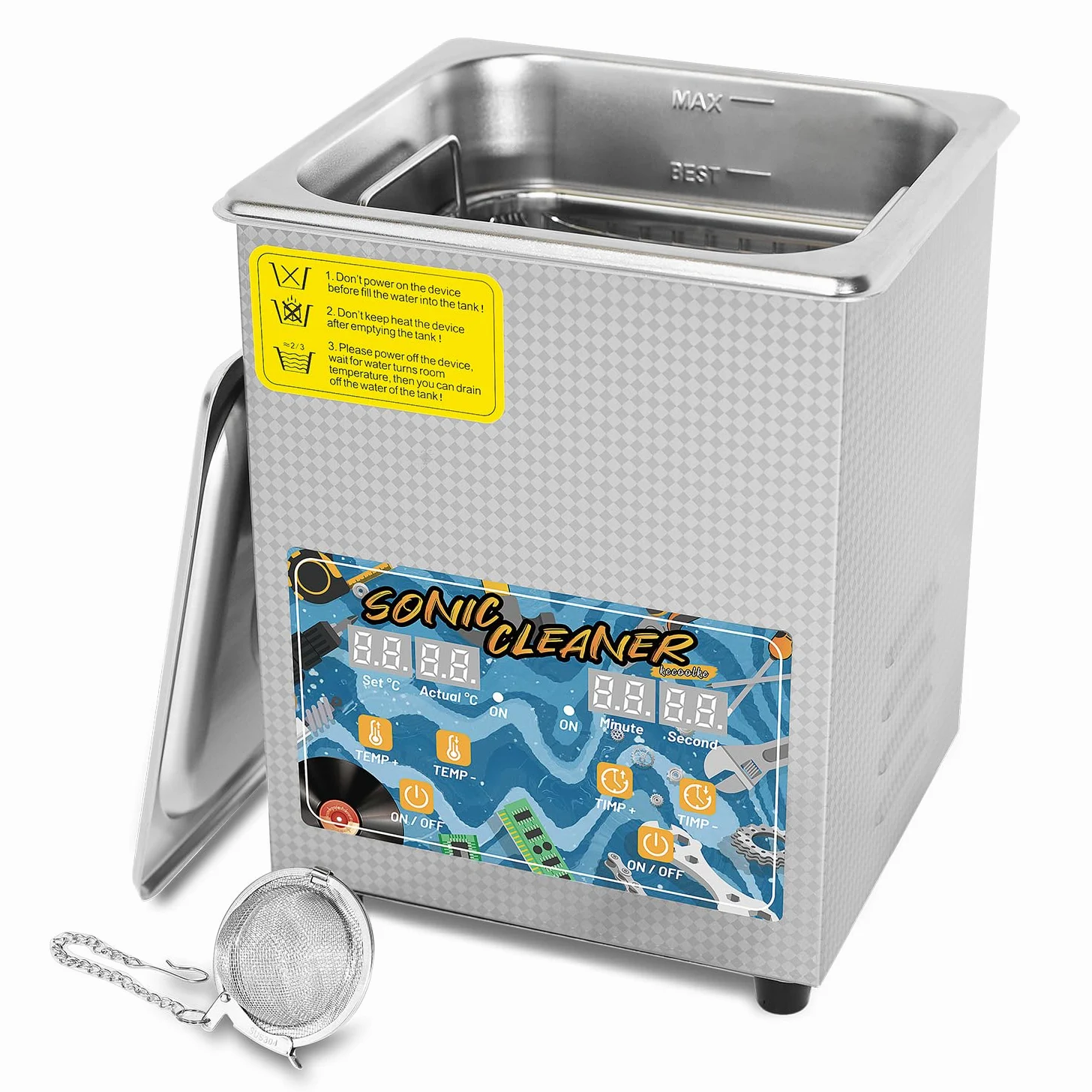 KECOOLKE 2,2 l myjka ultradźwiękowa o dużej pojemności z ogrzewaniem i ustawieniem czasu, 60 W, stal nierdzewna, profesjonalne urządzenie do czyszczenia zegarków, okularów