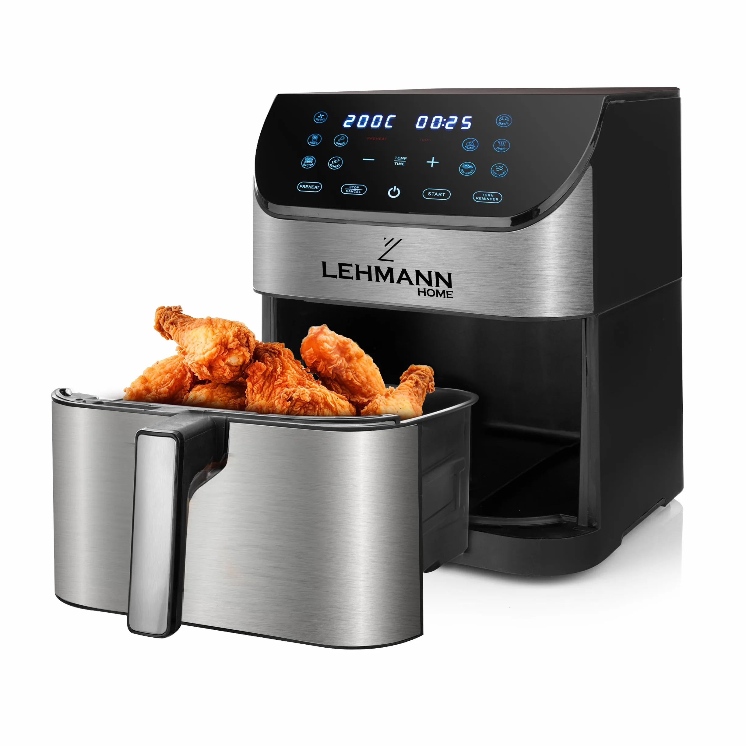 Lehmann Procado Frytkownica beztłuszczowa 8 l 1800 W, Air fryer z cyfrowym ekranem dotykowym LED, frytownica na gorące powietrze regulacja temperatury 76-200°C, timer, zdrowa żywność