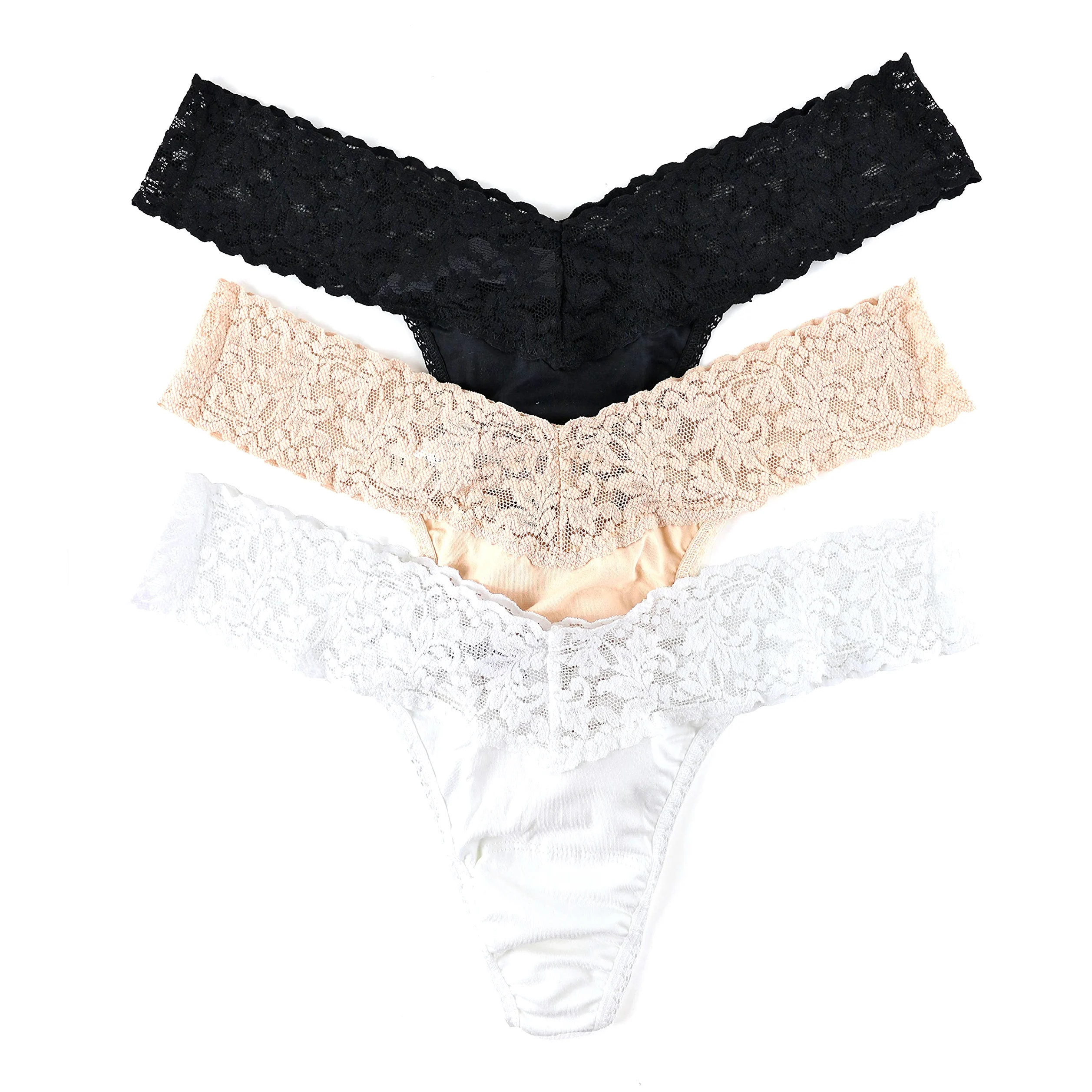 Hanky Panky Damskie stringi z bawełny organicznej Low Rise z koronką (3 sztuki)