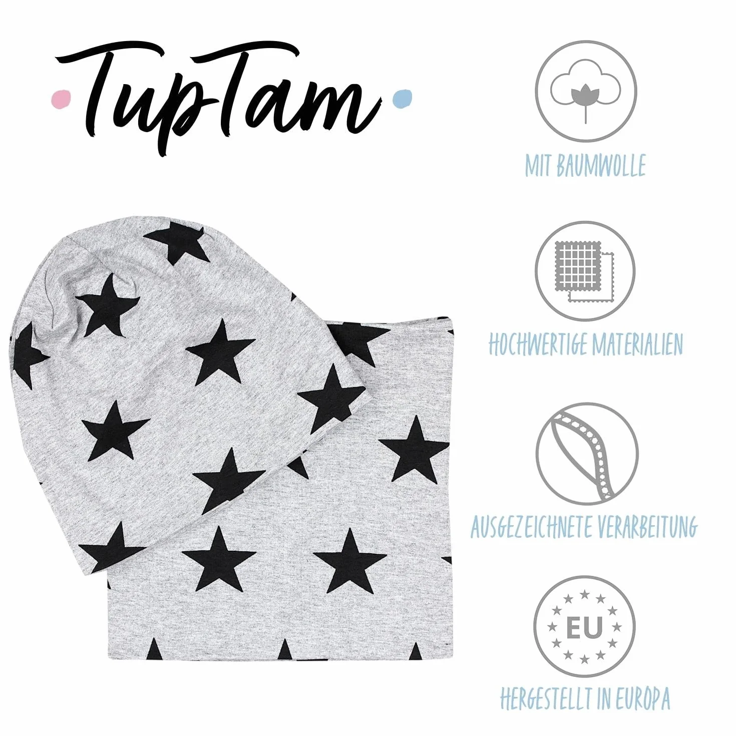 TupTam Chłopięca czapka beanie, komin dla dzieci, zestaw 2 szt., na jesień i zimę, czapka przejściowa z pętelką