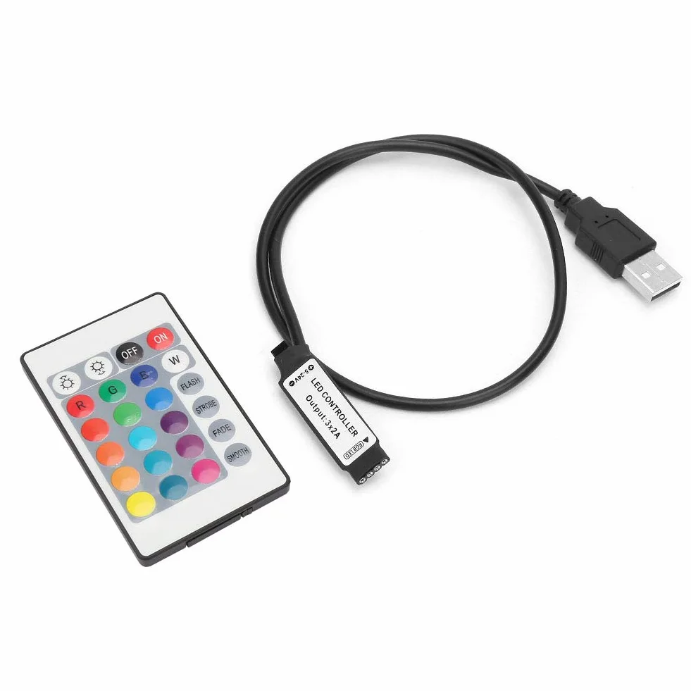 2 szt. 5V 24-kluczowy Kontroler LED RGB DC 5V dla 5050 3528 5630 Taśmy LED 24-kluczowy Pilot ze ściemniaczem z Kablem o Długości 0,5 M