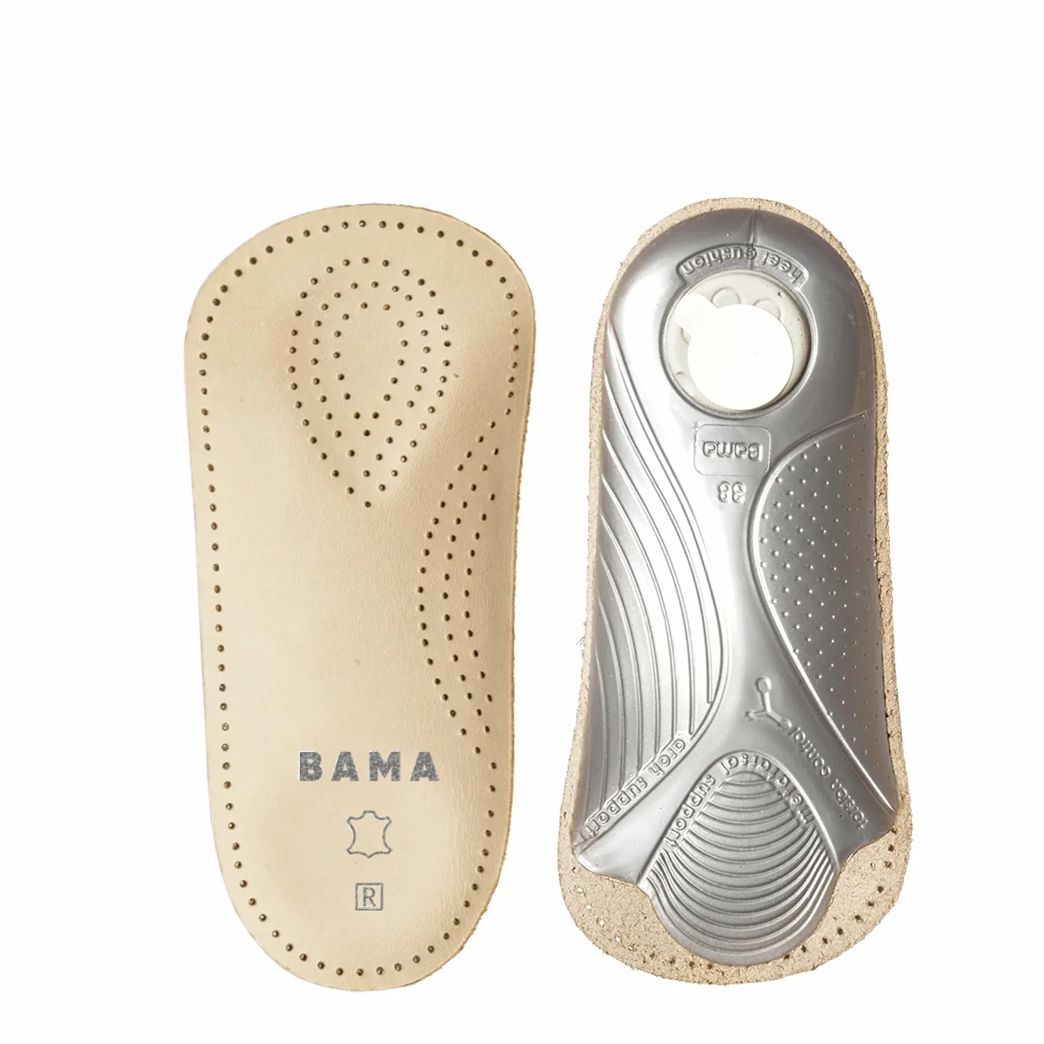 BAMA Premium Leather Footbed ⅔ Wkładki Ortopedyczne Antypoślizgowe Prawdziwa Skóra 1 Para 39