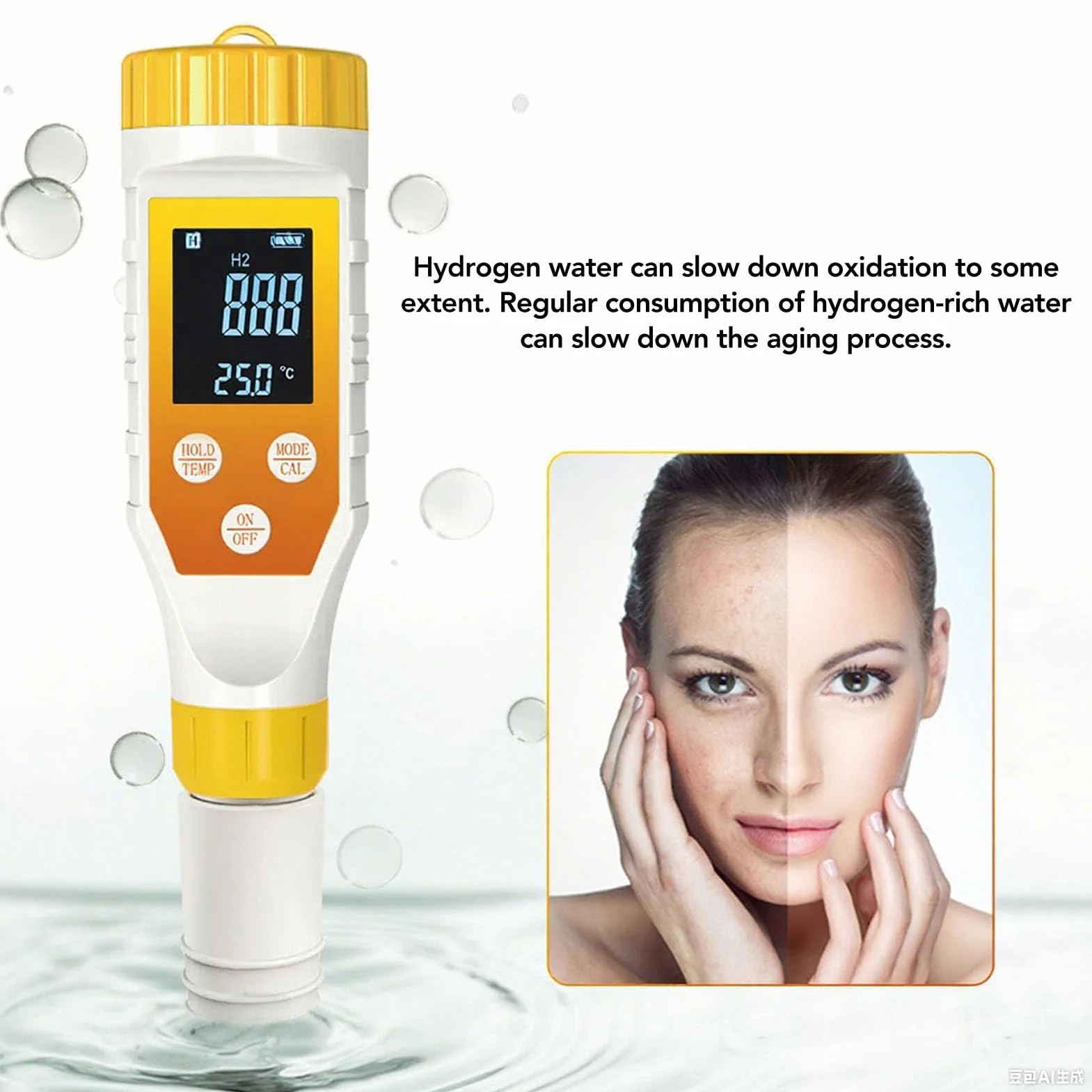 Tnfeeon Tester Wody Wodoru, Miernik PH 7 w 1 H2/TDS/EC/ORP/SALT/TEMP z Podświetleniem ATC, Tester Wodorowy dla Filtrowanej Wody, Miernik TDS dla Soku, Kawy, roślin.