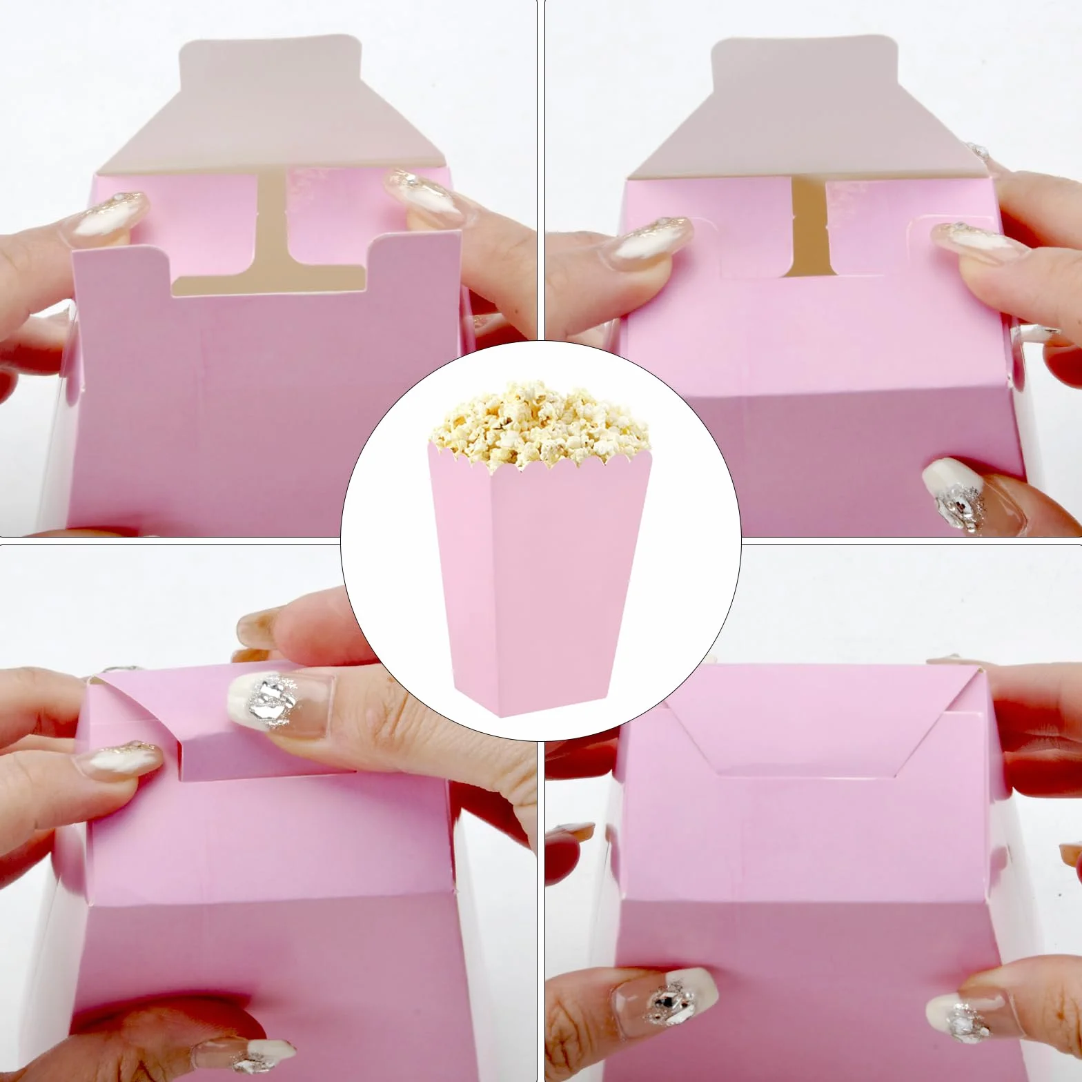 Pudełka na popcorn, 48 sztuk, małe różowe pudełka na popcorn, pojemniki na popcorn, torebki na popcorn, cukierki, przekąski, popcorn i cukierki do teatru, kina i karnawału