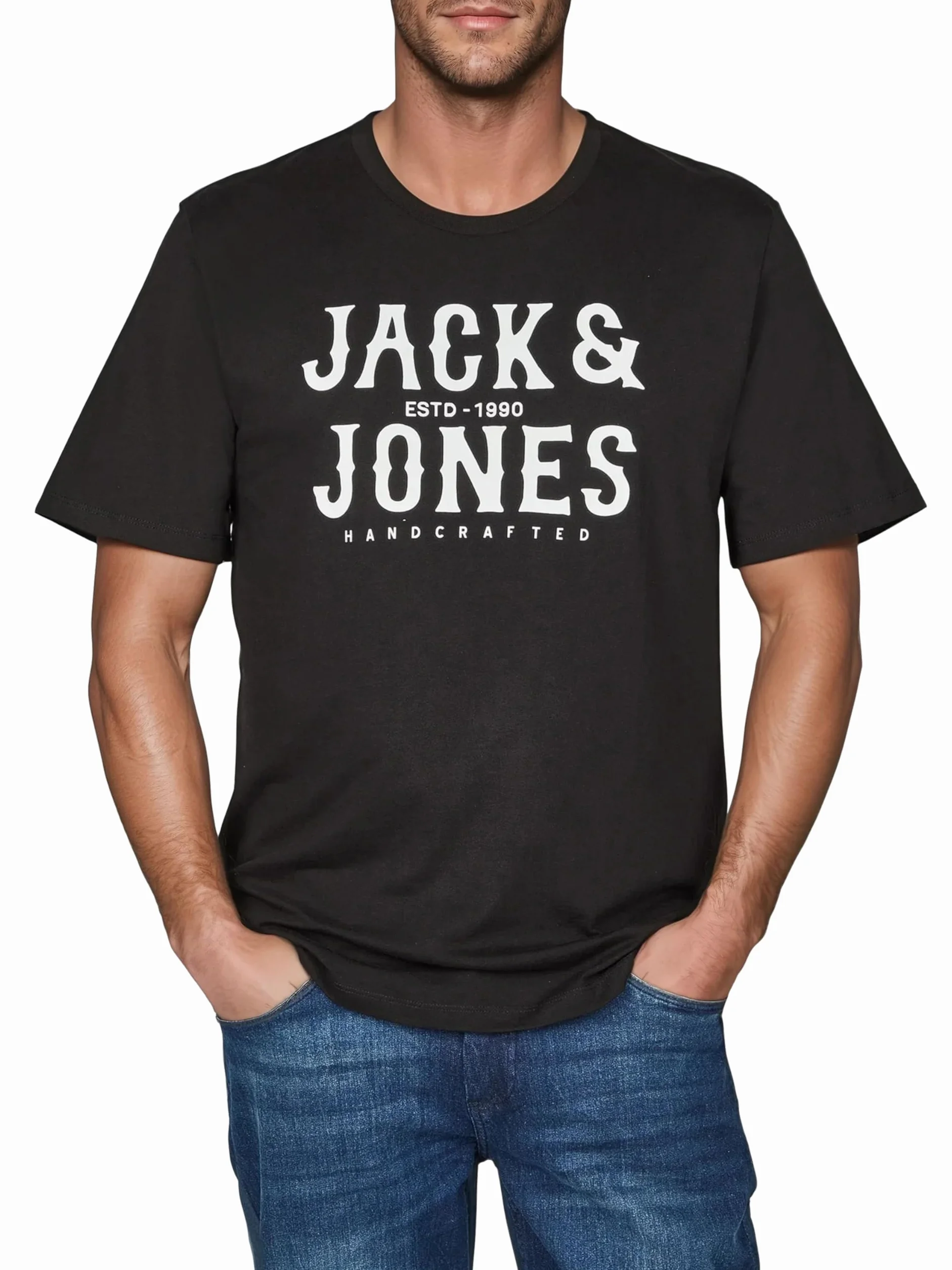 JACK & JONES JJLINO T-shirt z okrągłym dekoltem, z krótkim rękawem, krój regularny, na lato, 100% bawełna, czarny, biały, zielony, czerwony, niebieski, szary, S, M, L, XL, XXL, 3XL