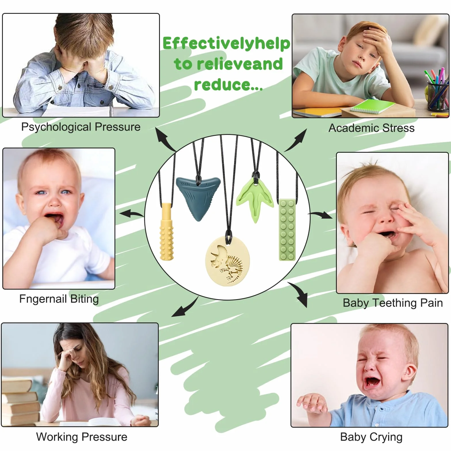 CLDY Sensoryczny naszyjnik do żucia, zabawki do żucia dla dzieci z autyzmem, ADHD, gryzące potrzeby, silikonowy naszyjnik wykonany z silikonu klasy spożywczej, dla chłopców i dziewcząt, 5 szt
