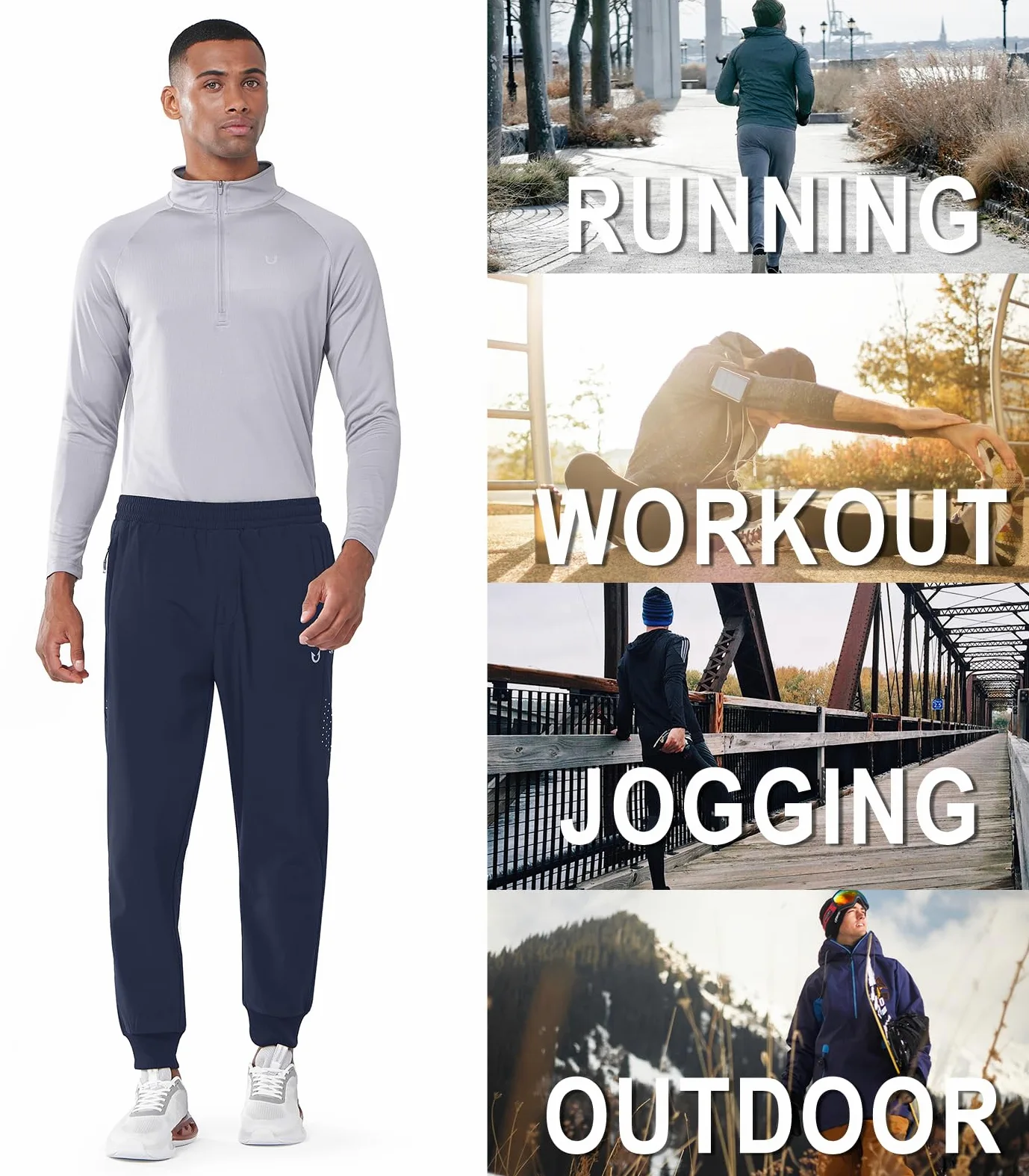 NORTHYARD Męskie joggery z podszewką polarową sportowe ciepłe spodnie dresowe treningowe spodnie do biegania zimowe aktywne spodnie dresowe z kieszeniami na zamek błyskawiczny