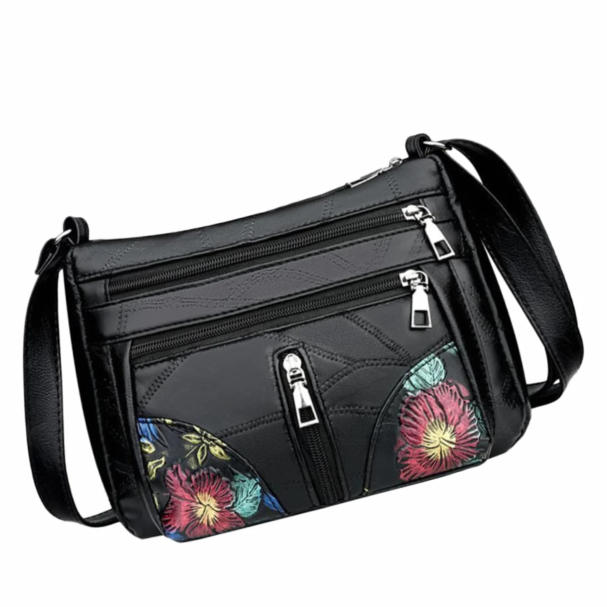 CALLARON Skórzana Torba Na Zewnątrz Damska Torba Na Ramię Modna Torba Typu Crossbody Dla Dziewcząt Kieszenie Na Zamek Błyskawiczny Mini Torby Dla Dziewcząt Czarna