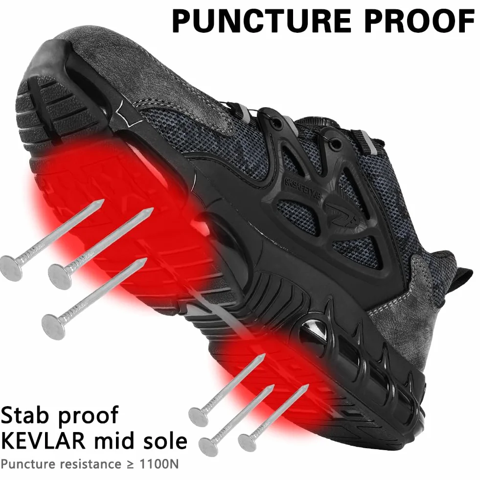 OFFCUP Męskie buty ochronne, buty ochronne, buty robocze ze stalowym noskiem, buty robocze, lekkie, wygodne, buty robocze, przemysłowe, trampki, antypoślizgowe, amortyzacja wstrząsów, zamek górski