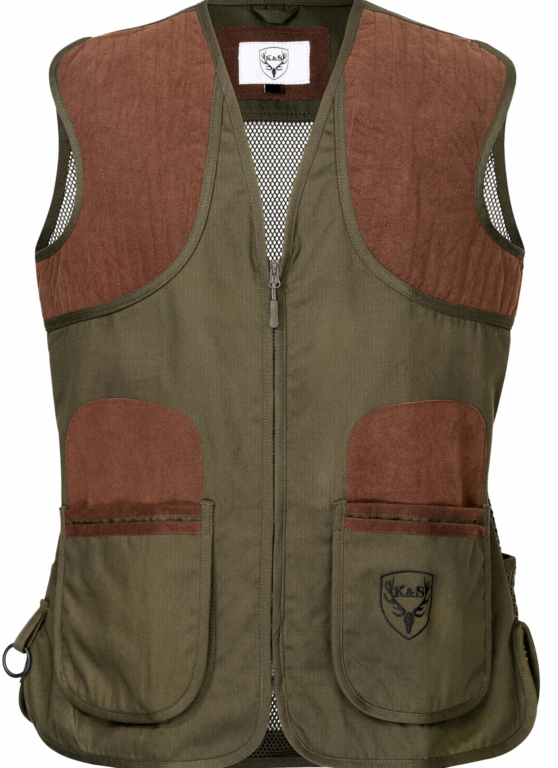 K&S Outdoors Kamizelka strzelnicza Classic oliwkowa zielona męska kamizelka myśliwska Trap Skeet z bawełny