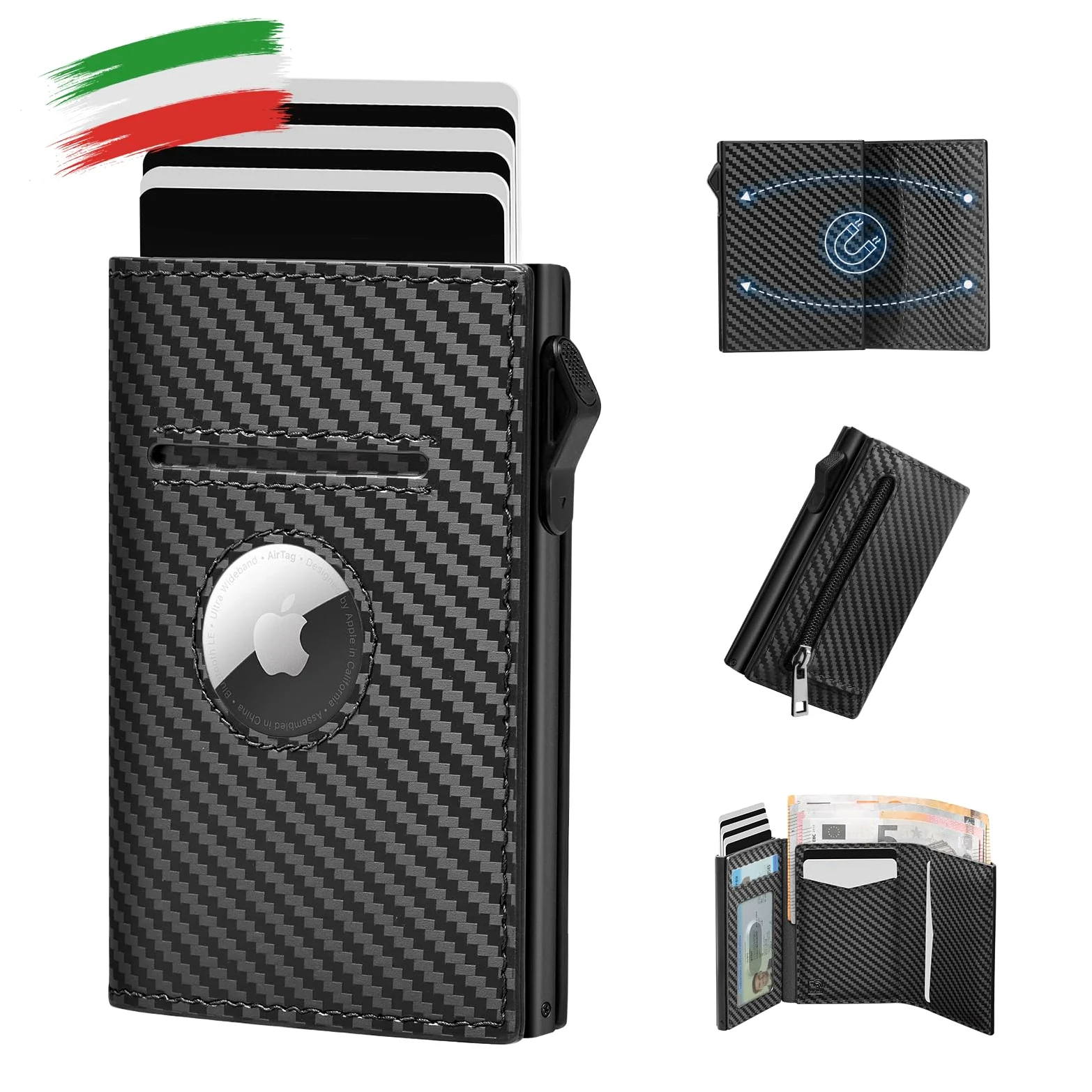YESIIW Portfel męski z ochroną RFID Airtag czarny Smart Wallet Minimalistyczny