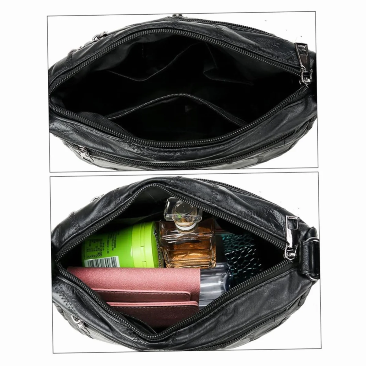 CALLARON Skórzana Torba Na Zewnątrz Damska Torba Na Ramię Modna Torba Typu Crossbody Dla Dziewcząt Kieszenie Na Zamek Błyskawiczny Mini Torby Dla Dziewcząt Czarna
