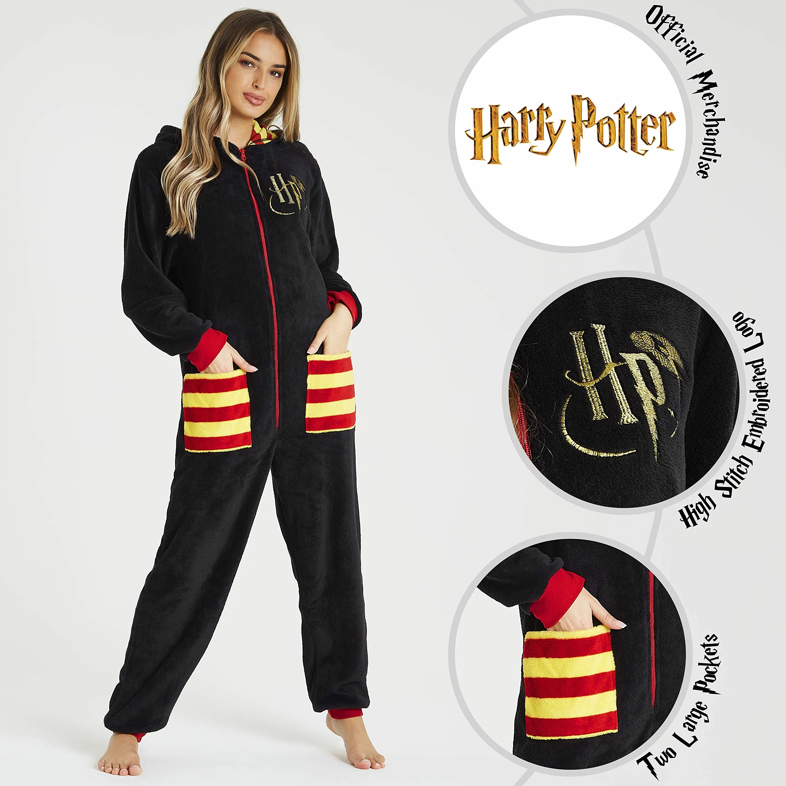 Harry Potter Jednoczęściowy kombinezon dla kobiet, dorosły polar z kapturem S-XL, prezenty unisex