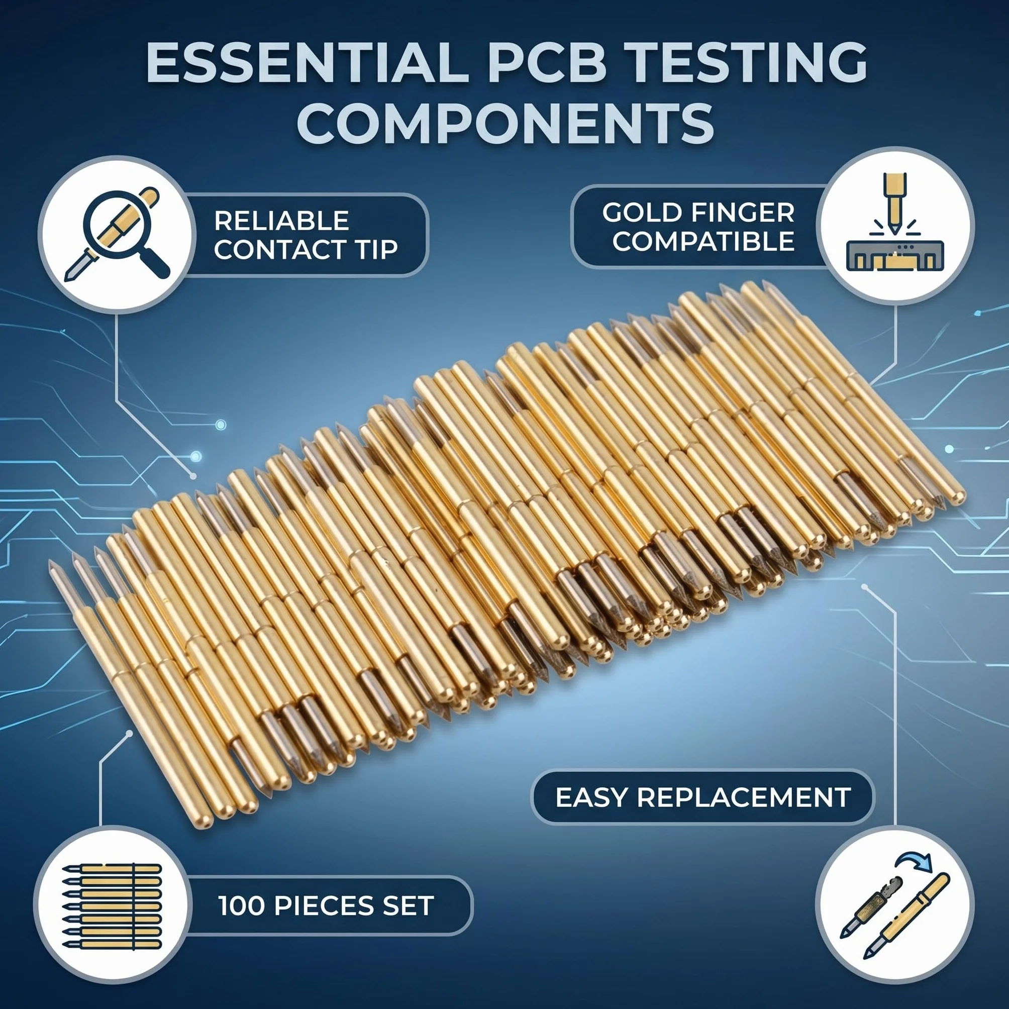 100pcs Spring,Spring Loaded Spring Probe,Spring Test Probe Pin Test Pogo P75 Pogo Test Probe Pogo Pin Test Tools Needle Straight Up Pointed Type PCB Testing Pin Spring
