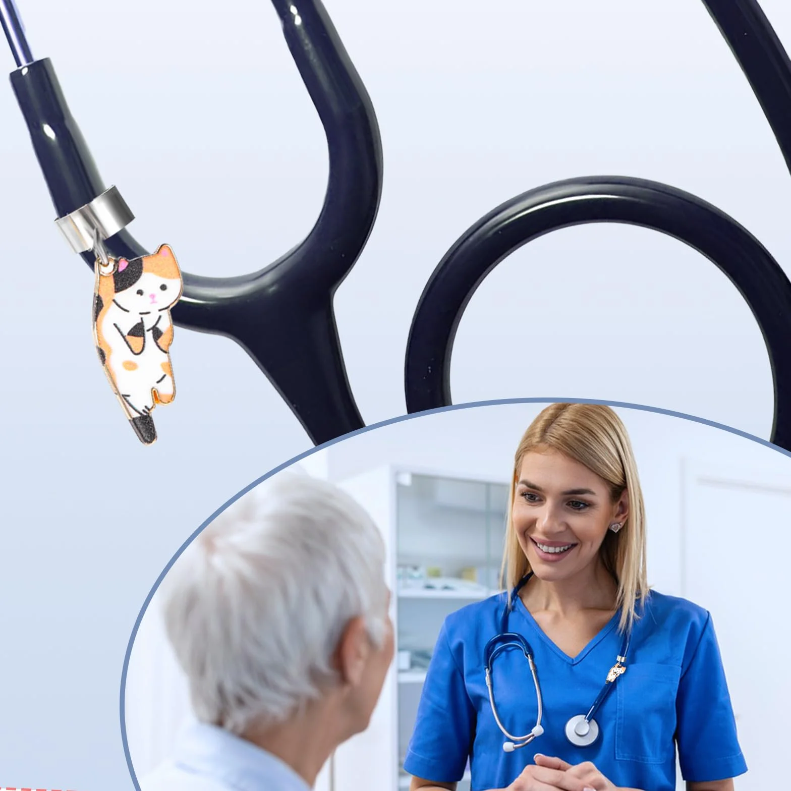 Gjinxi Zawieszka do stetoskopu dla kota, dla pielęgniarki, uroczy, regulowany, stetoskop, akcesoria, pasuje do MDF Littmann, prezent dla lekarza, pielęgniarki, studentów pielęgniarstwa, ukończenia