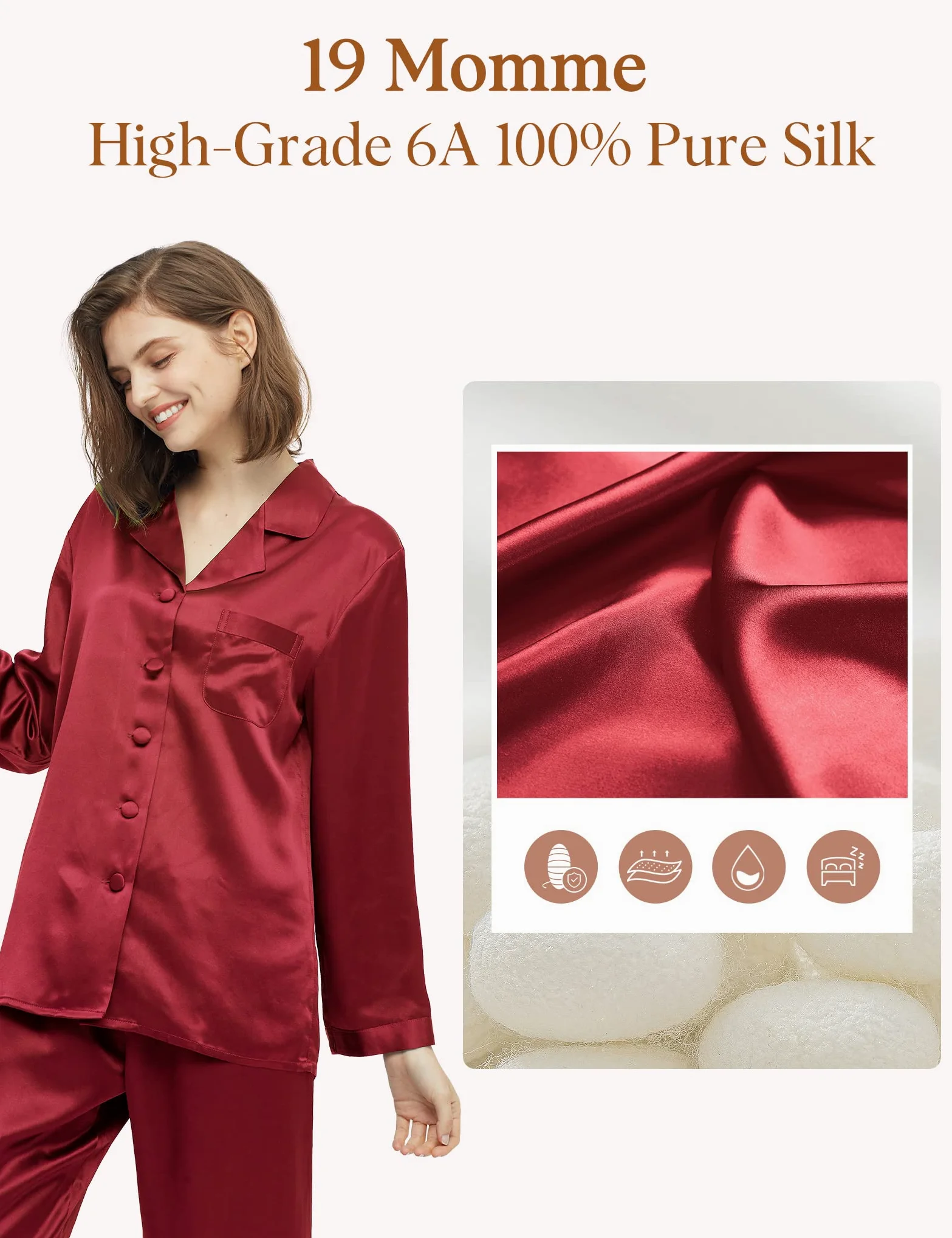 LilySilk piżama damska jedwabna bielizna nocna kieszeń na piersi 2 sztuki piżama z długim dekoltem na guziki funkcjonalna 16 mam..