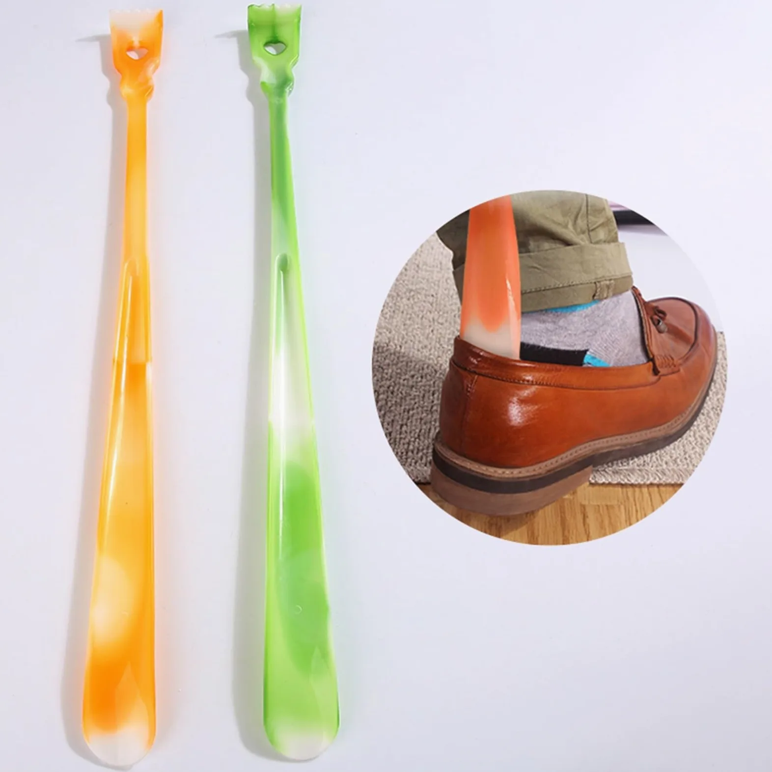 Długa łyżka do butów, Łyżka do butów, łyżka w stylu vintage, długi uchwyt, leniwy pomocnik, podnośnik, pomoc przy opatrunku dla seniorów(Orange)