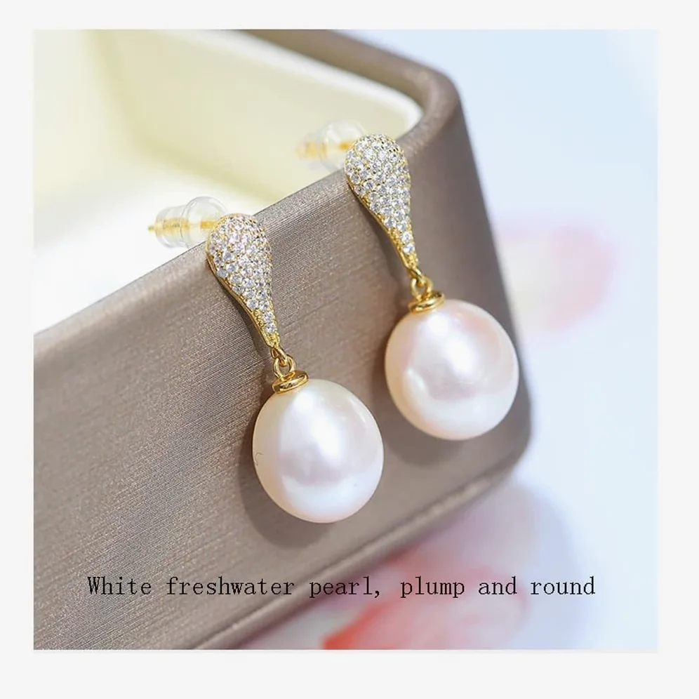 kolczyki Podajnik 925 Sterling Silver Round White Słodkowodne Kultury Cyrkon Kolczyki Dla Kobiet Dangle Stud Pearl Kolczyki kolczyk