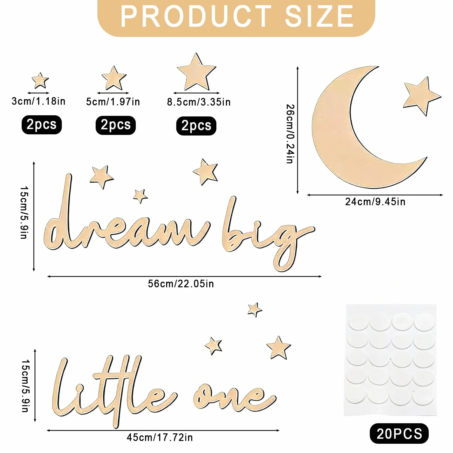 Lufdegim 11 sztuk drewnianych liter do dekoracji ścian Dream Big Little One, drewno, napis ścienny, dekoracja ścienna, do pokoju dziecięcego, sypialni, salonu, dekoracja