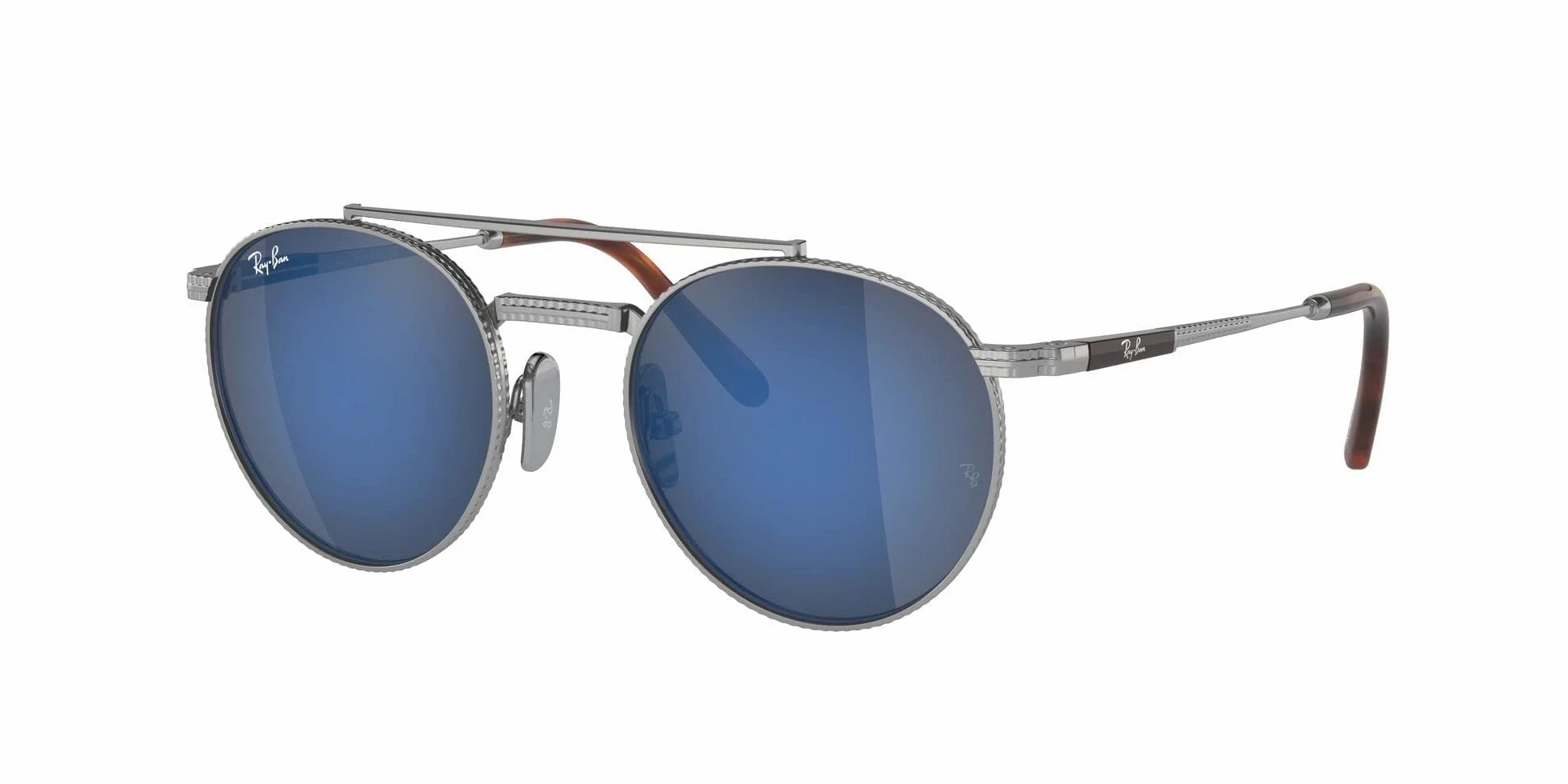 Ray-Ban Unisex Rb8237 Round II tytanowe okrągłe okulary przeciwsłoneczne, Srebrny/szary lustrzany niebieski, 50 mm