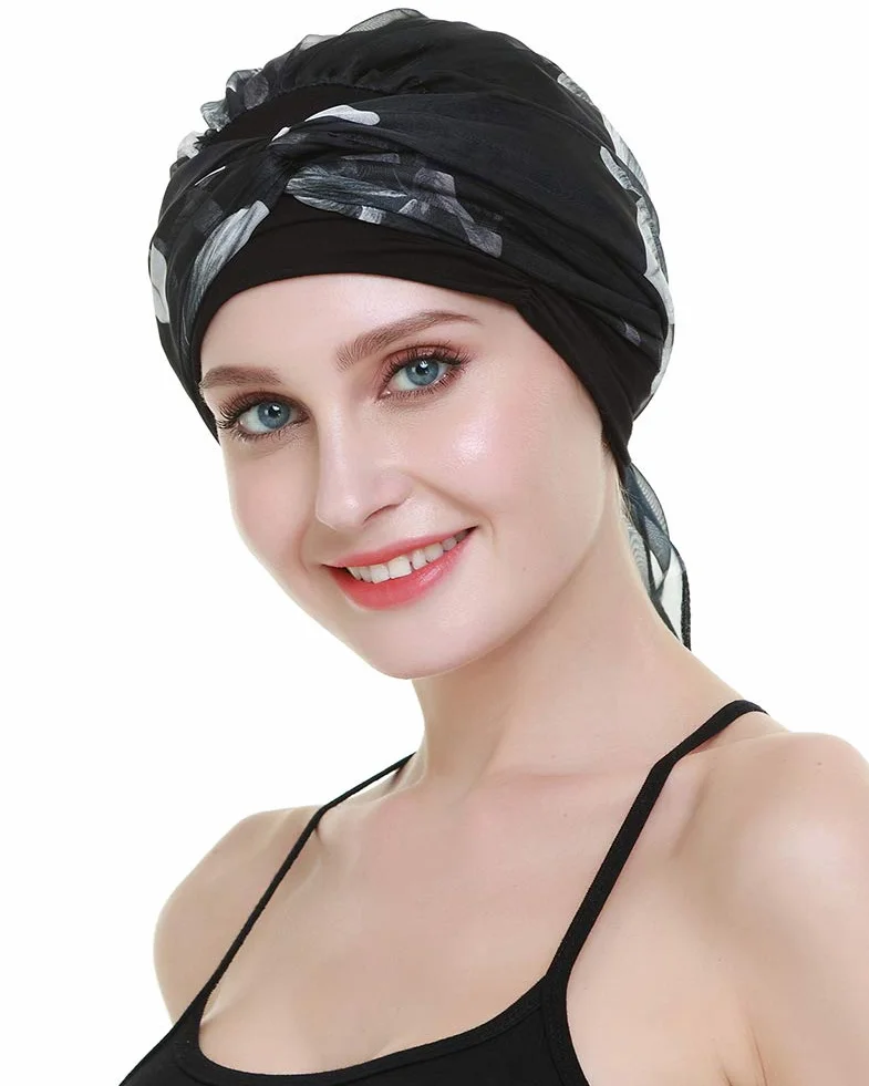 FocusCare chemo turban nakrycie głowy dla kobiet po chemioterapii chorych na raka, White Flowers, jeden rozmiar