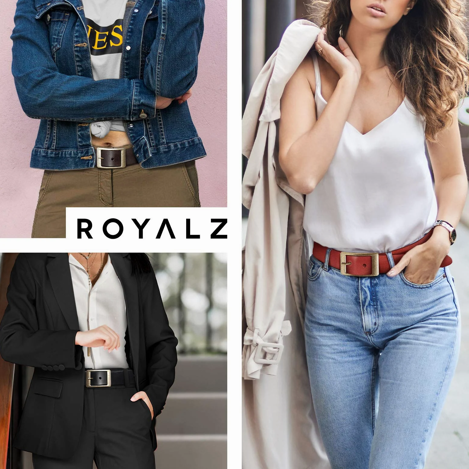 ROYALZ Pasek skórzany w stylu vintage, damski do dżinsów, garnituru, spodni damskich, 4 mm, gruby, skóra pełna, 38 mm, pasek damski