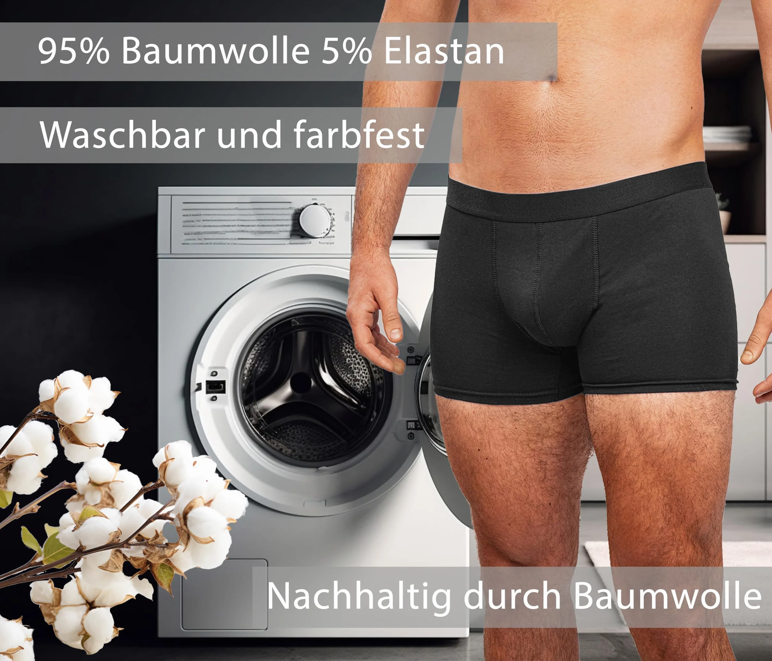 Kemes Bokserki męskie, 10 sztuk, bawełniane, czarne, oddychające, bielizna męska