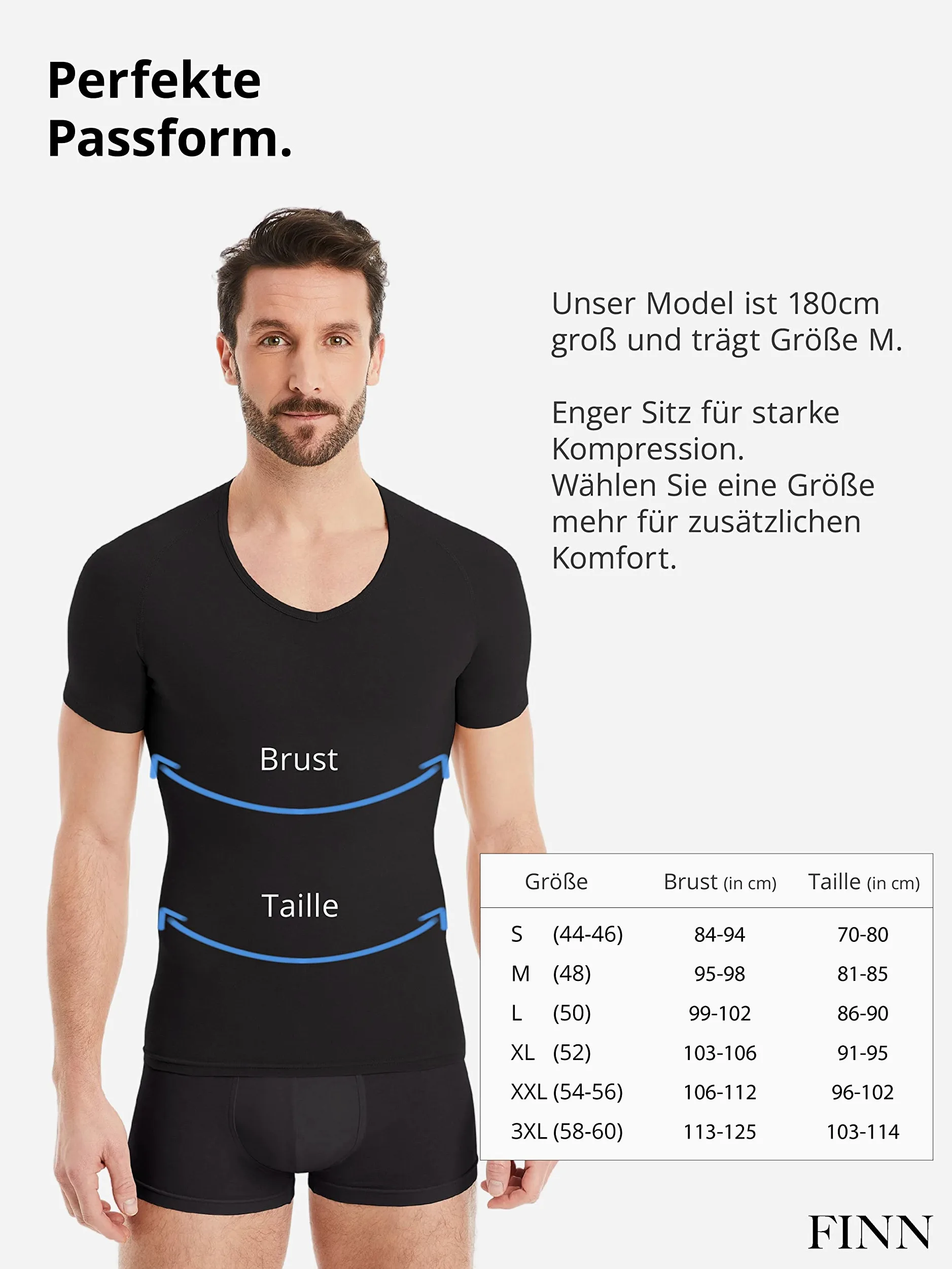 FINN Męska koszulka kompresyjna modelująca figurę z efektem wyszczuplającym brzuch - krótki rękaw Shapewear podkoszulek z bawełny - Body Shaper dla płaskiego brzucha