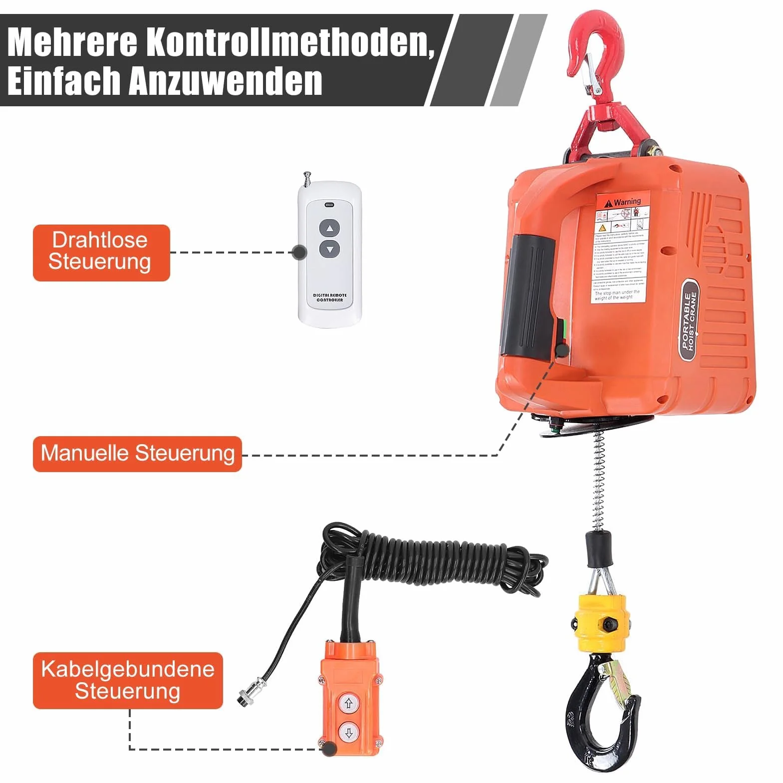 Elektryczna wciągarka linowa, 500KG/1100lb Elektroniczna wciągarka linowa Wciągarka Wciągarki z Bezprzewodowym pilotem zdalnego sterowania Zabezpieczenie przed przeciążeniem 7.6m/25ft Maksymalna