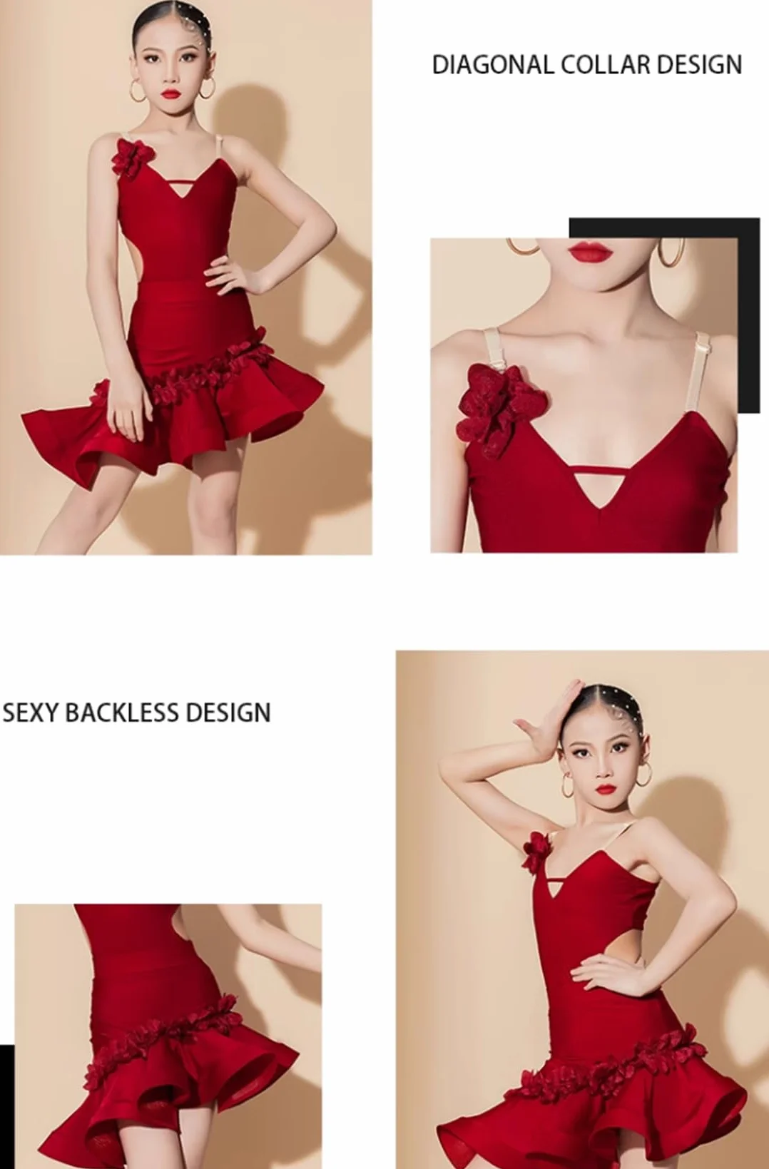 OTMYIGO Latin Tango Ballroom Dance Dress Competition Costume Leotard Rumba Samba Jazz