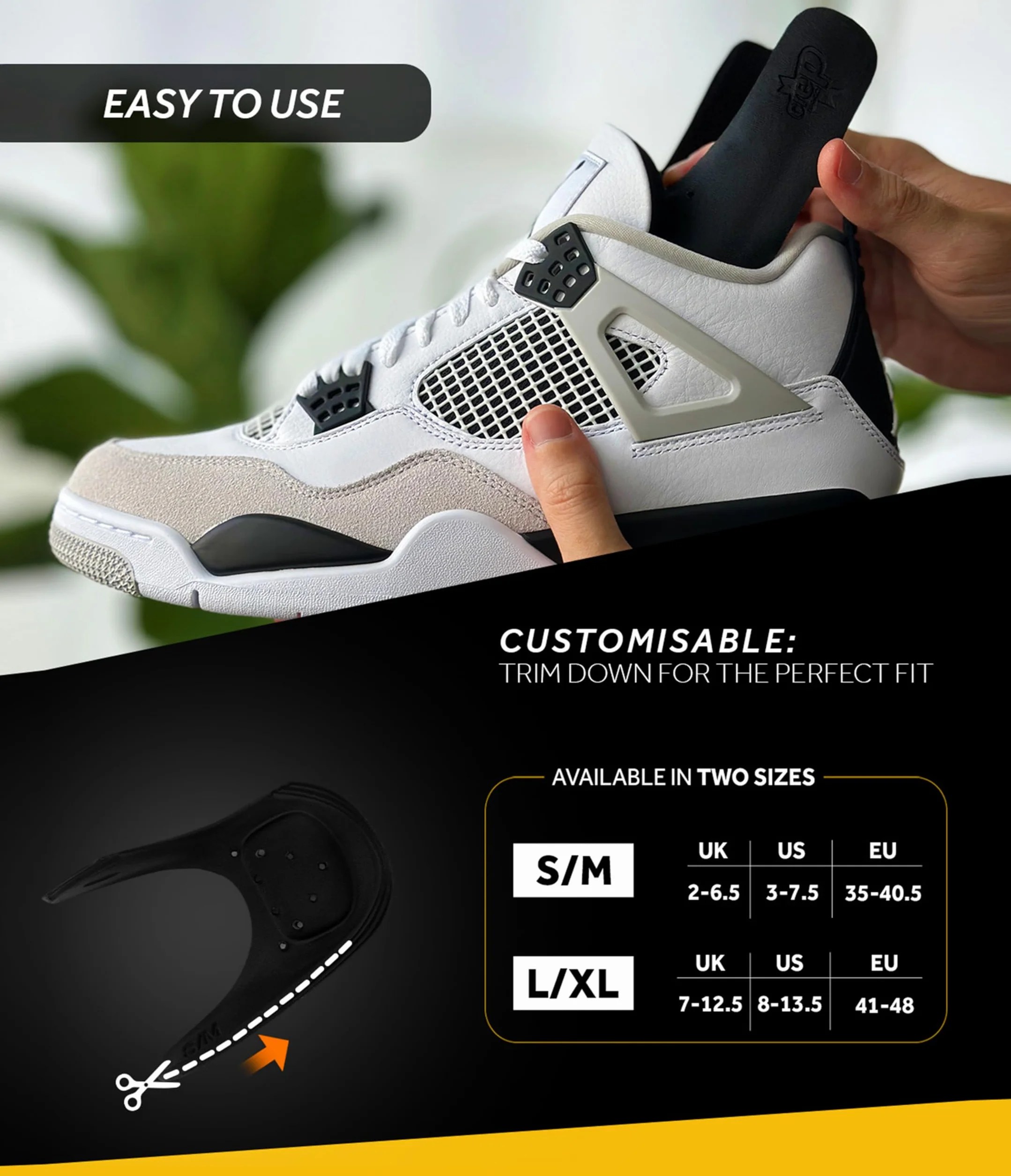 Crep Protect Ochrona butów z pianki z pamięcią kształtu – tenisówki Dunk Low, Air Force, Jordan, zapobiegają zagnieceniom, Czarny, Large Size US 8-13.5, Small Size