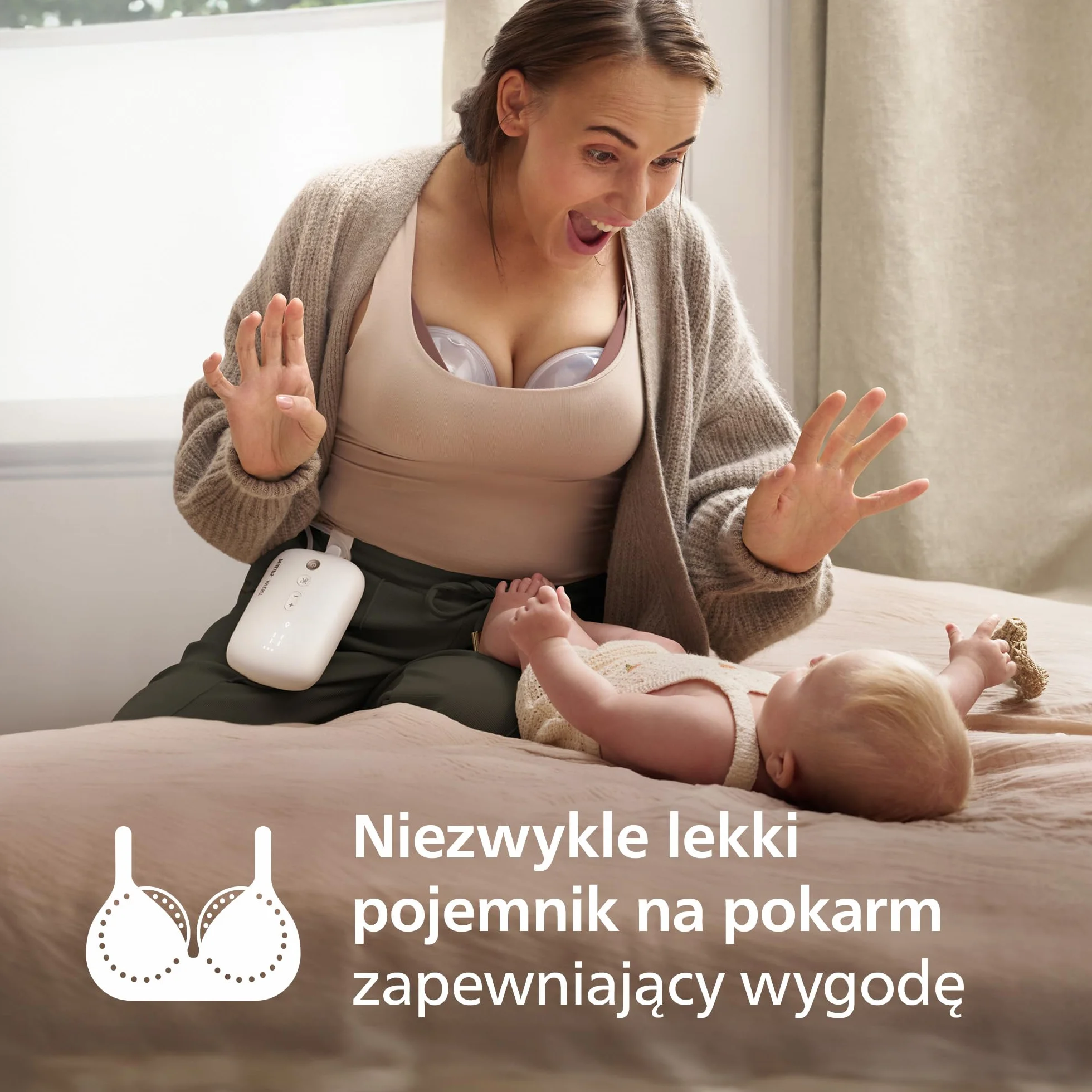 Philips Avent podwójny laktator elektryczny niewymagający użycia rąk, silnik klasy szpitalnej, naśladujący rytm picia dziecka, odciąganie pokarmu do 85 razy na minutę, SCF547/11