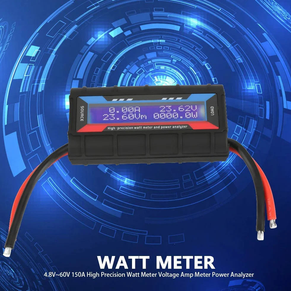 4.8V ~ 60V 150A Watomierz o Wysokiej Dokładności do Panelu Słonecznego, Watomierz Słoneczny Watomierz Analizator Mocy Wyświetlacz Miernika Mocy 12 V Watomierz Miernik Napięcia