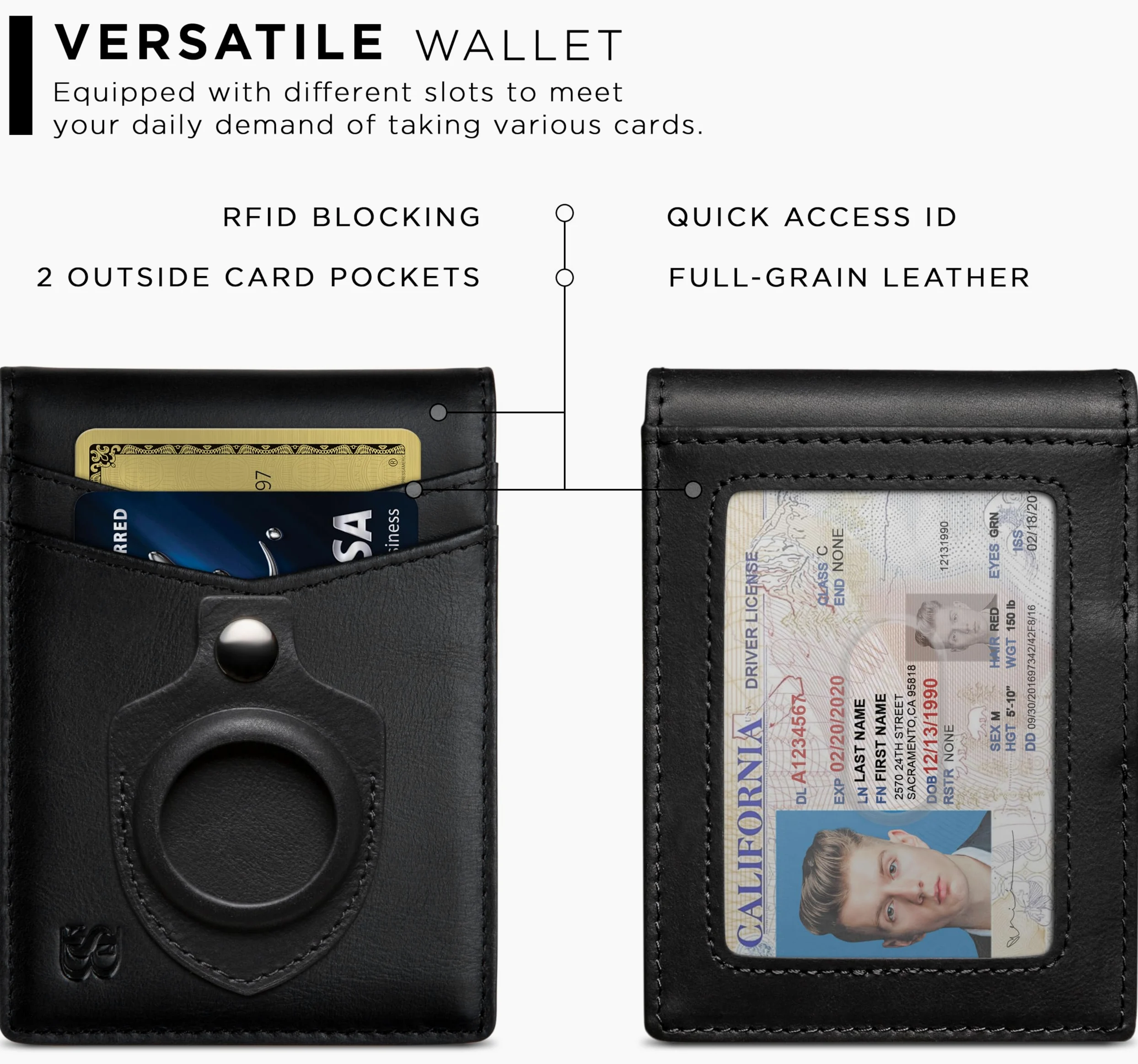 SERMAN BRANDS Portfel z klipsem na pieniądze – męskie portfele, smukła kieszeń przednia z blokadą RFID, minimalistyczny mini składany, Węgiel czarny transformator powietrza, 4.3 inches x 3.1 inches x