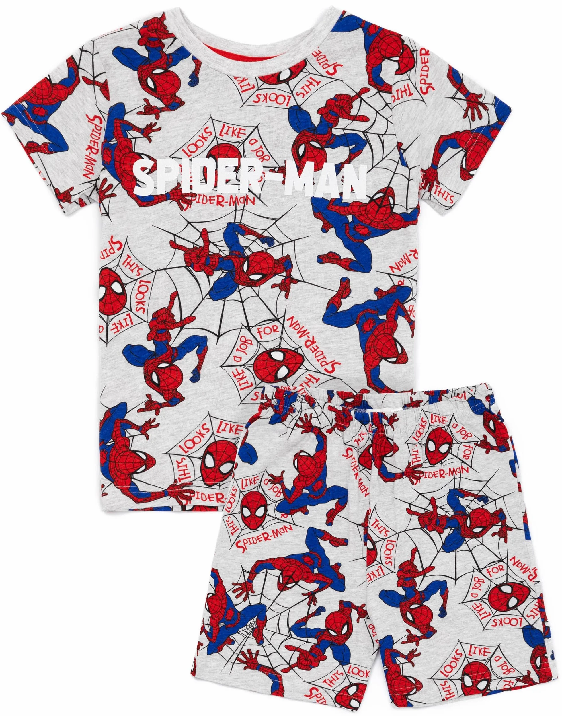 Marvel Spider-Man piżama chłopięca | Szary T-Shirt z krótkim rękawem dla dzieci Superhero Zestaw Pjs | Prezenty z postaciami z komiksów filmowych
