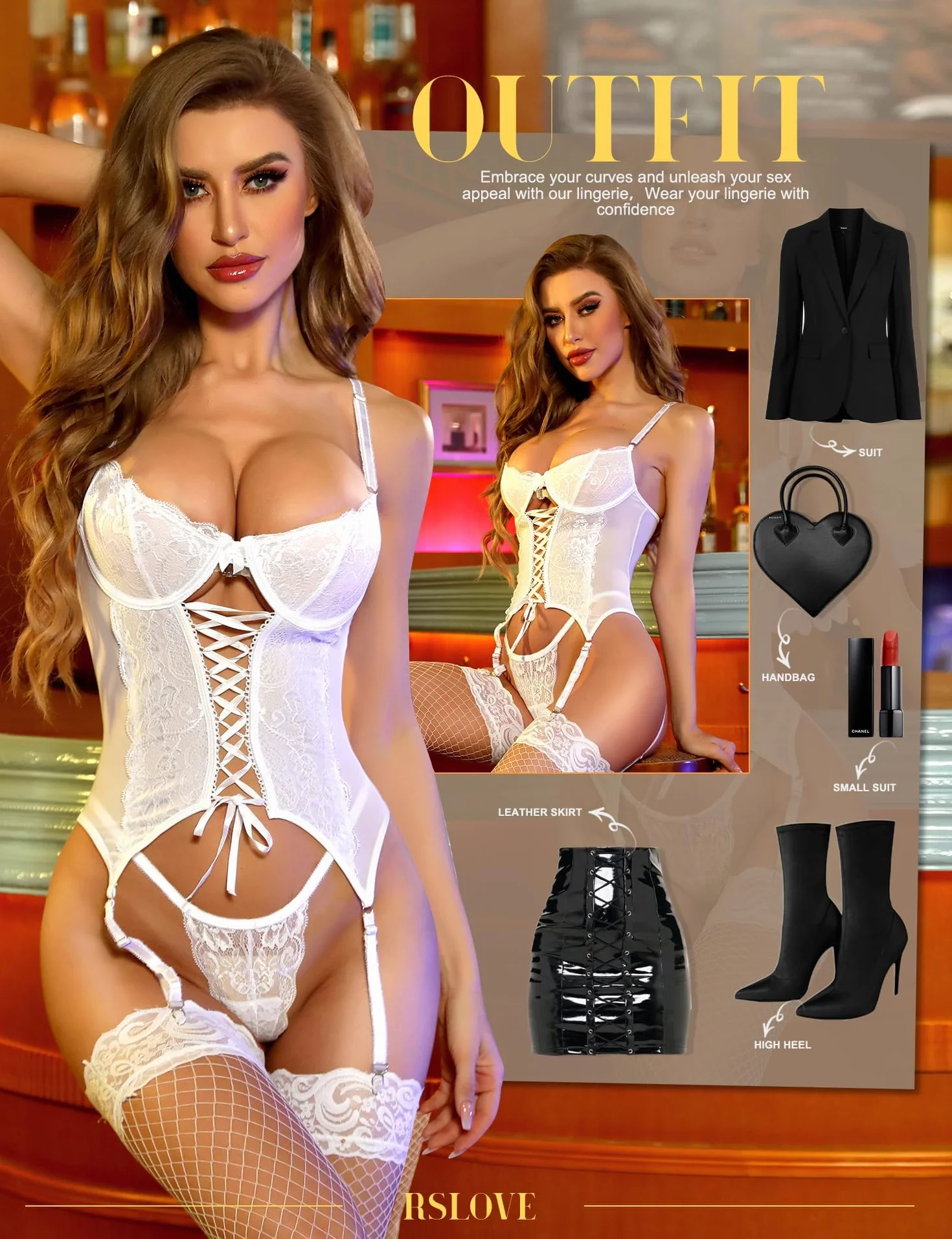 RSLOVE Koronkowe body Teddy z paskiem do pończoch Seksowna bielizna damska