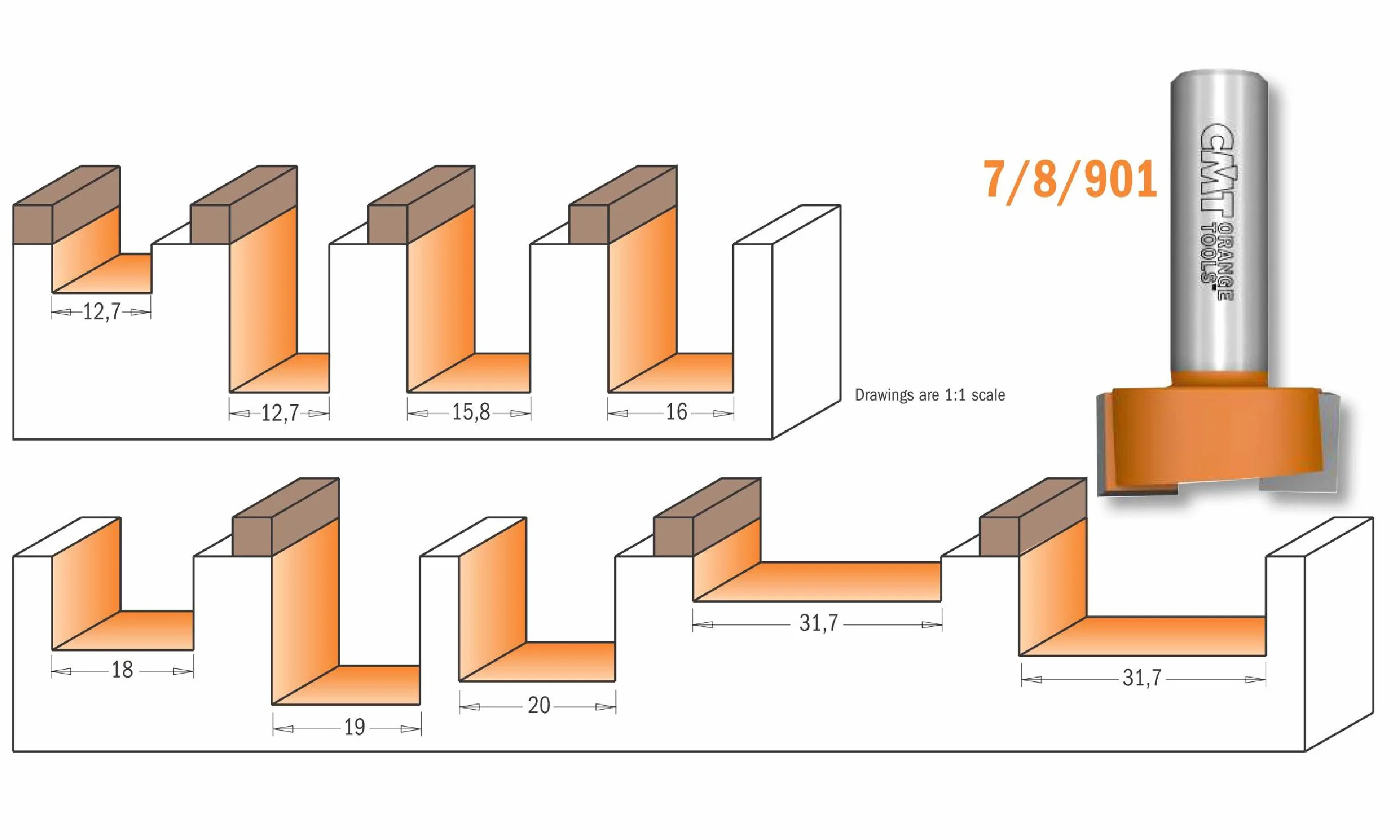 CMT Orange Tools 901.190.11 Frez rowkowy HM S 8 D 19 x 19 mm