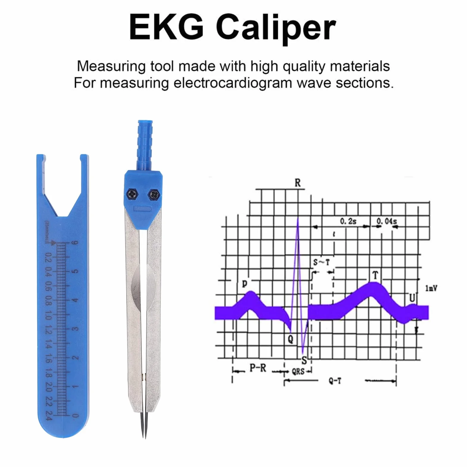 Suwmiarka medyczna EKG Caliper 0-2,4 cala, linijka pomiarowa ze stali nierdzewnej, podział EKG, linijka do pomiaru, opieka pielęgniarska, pomiar, elektrokardiograf z regulowanymi śrubami